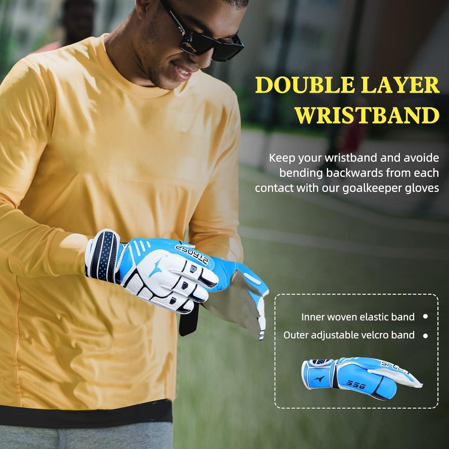 Goalie Gloves, Football Goalkeeper Gloves, Kids & Youth Football Goal Keeper Gloves Strong Grip for the Toughest Saves with Give Splendid Protection Double Layer Wrist Protection（Size 8） image number 5