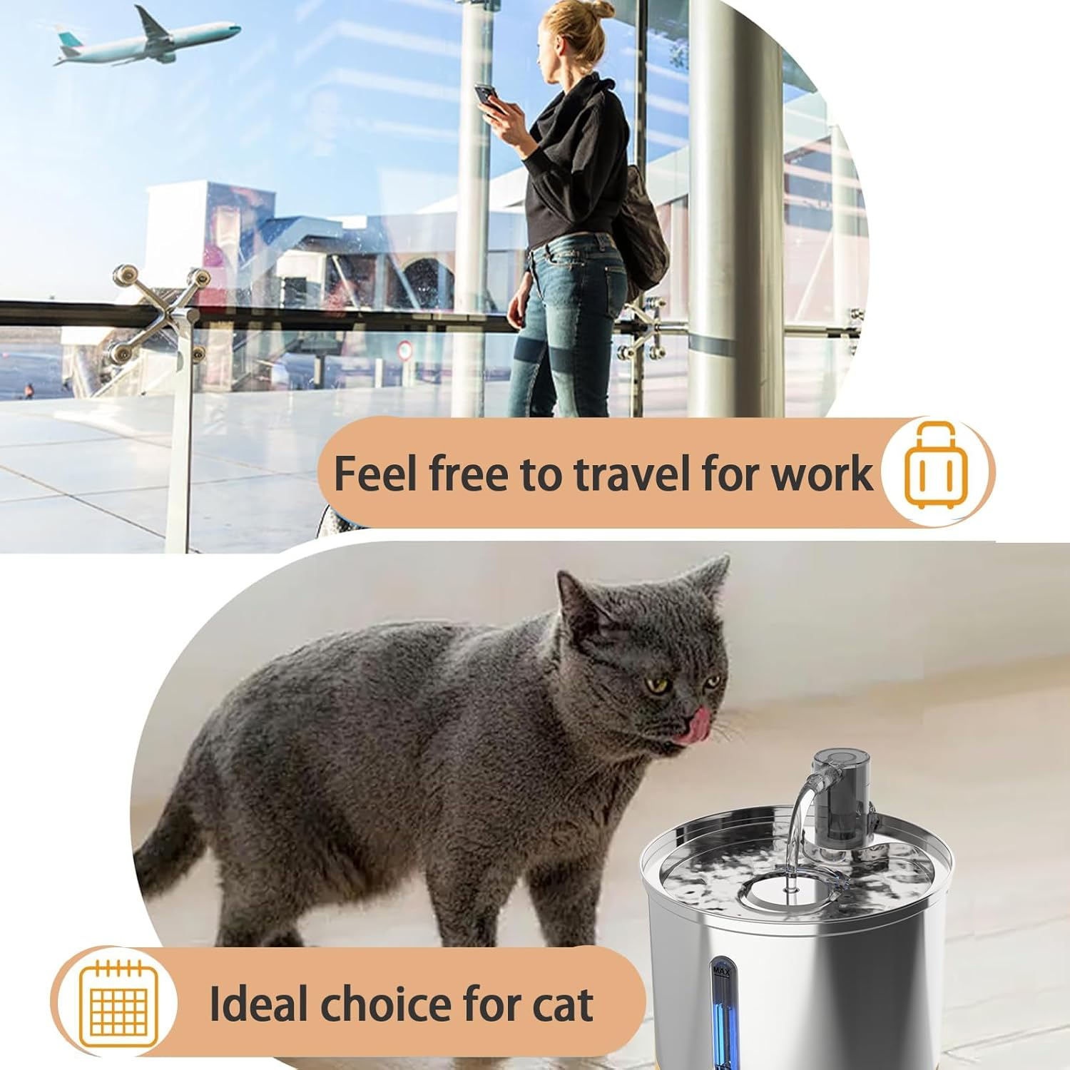 Cat Water Fountain Stainless Steel: 3L Pet Fountain Water Bowl Dog Drinking Dispenser, Cat Feeding & Watering Supplies, Animal Metal Kitty Spout for Cats inside with Replacement Filters, Silver image number 5