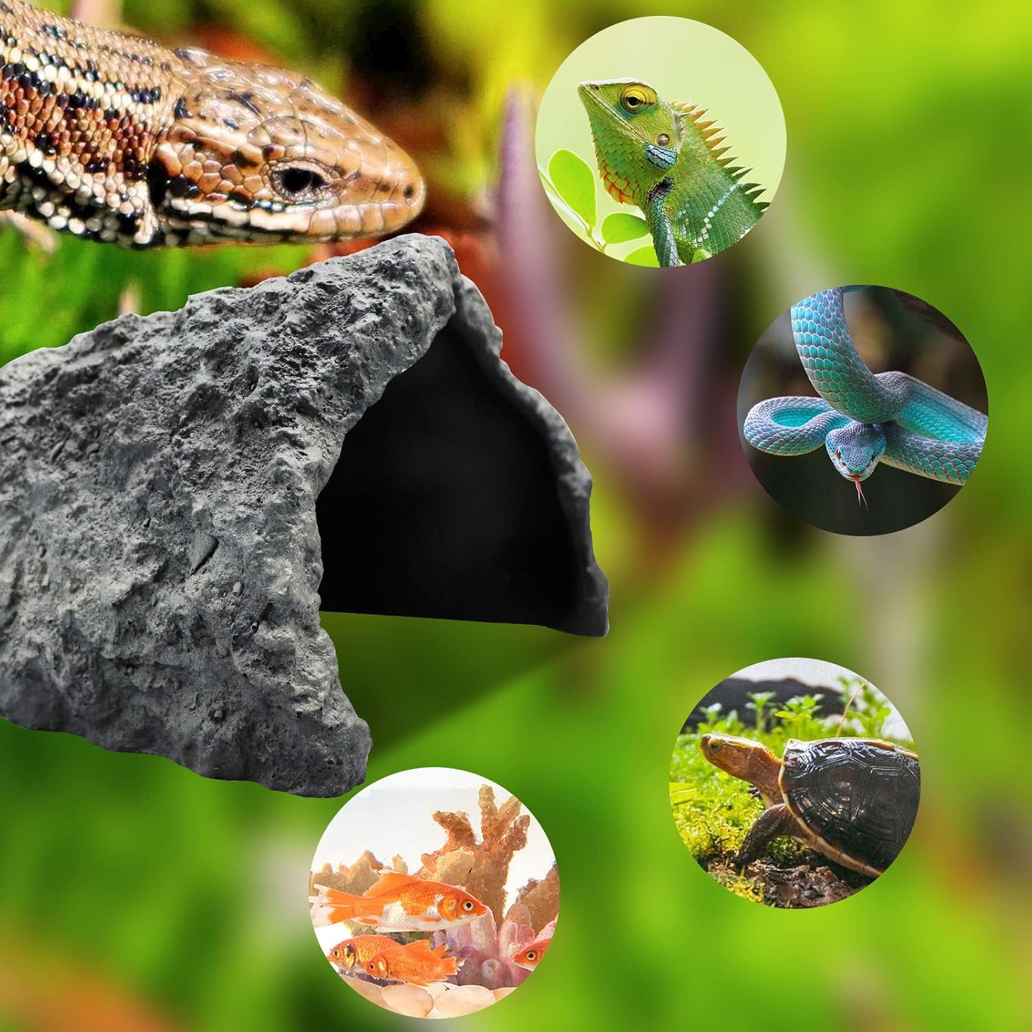 Extra Large Reptile Rock Hide Cave, Resin Fish Hide Cave, Fish Tank Aquarium Decorations Accessories, Small Animal Hide Habitat for Lizards Turtles Fish Bearded Dragon Axolotl 10.23&times;9.44&times;5.7 Inches image number 4