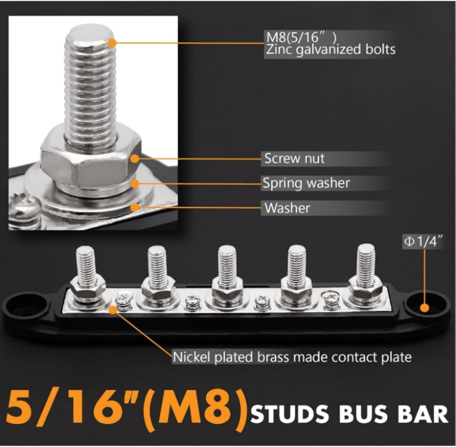 Power Distribution Block Bus Bar,1Pcs 5/16" M8 300AMP 12/24V Automatic Marine Electric Busbar 4 Stud Black Junction Block with Car Boat Marine Caravan RV&hellip;