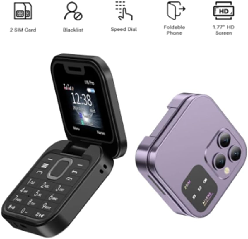 Mini Flip Mobile Phone FM Radio Voice Blacklist Speed Dial Vibration 2SIM Card Small Display Foldable Phone Easy Install (Black) image number 4