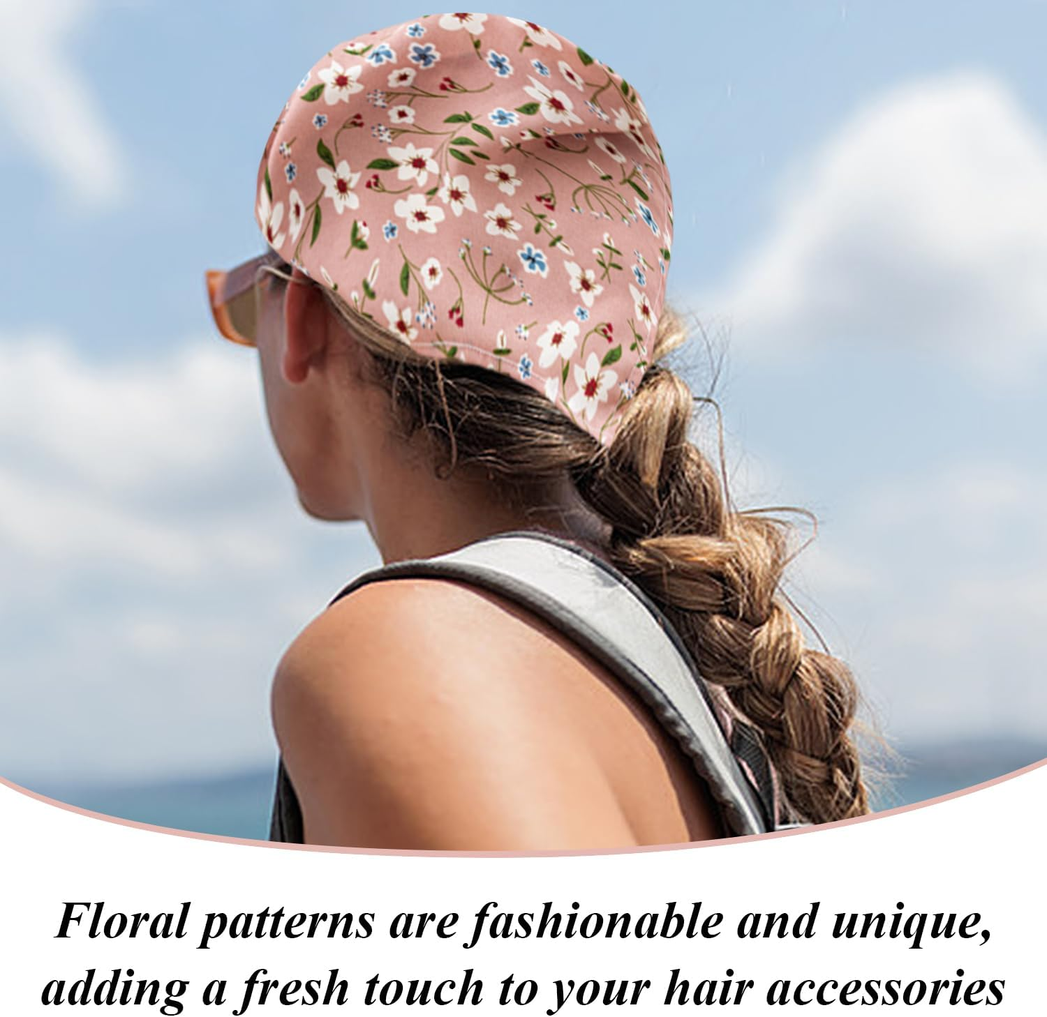 4 Floral Elastic Hair Bands, Headscarves with Elastic Band in Bohemian Style, Thin Floral Triangular Scarves, Daily Small Fresh Hair Accessories. image number 5