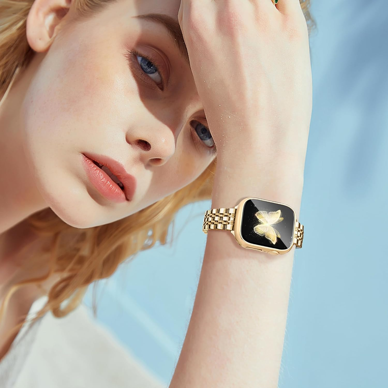 Ocaer Compatible with Apple Watch Bands with Case 40Mm 41Mm 42Mm 44Mm 45Mm 46Mm, Slim Metal Band with Screen Protector for Iwatch Series 11 10 9 8 7 6 5 4 SE 3,Stainless Steel Strap Women image number 6