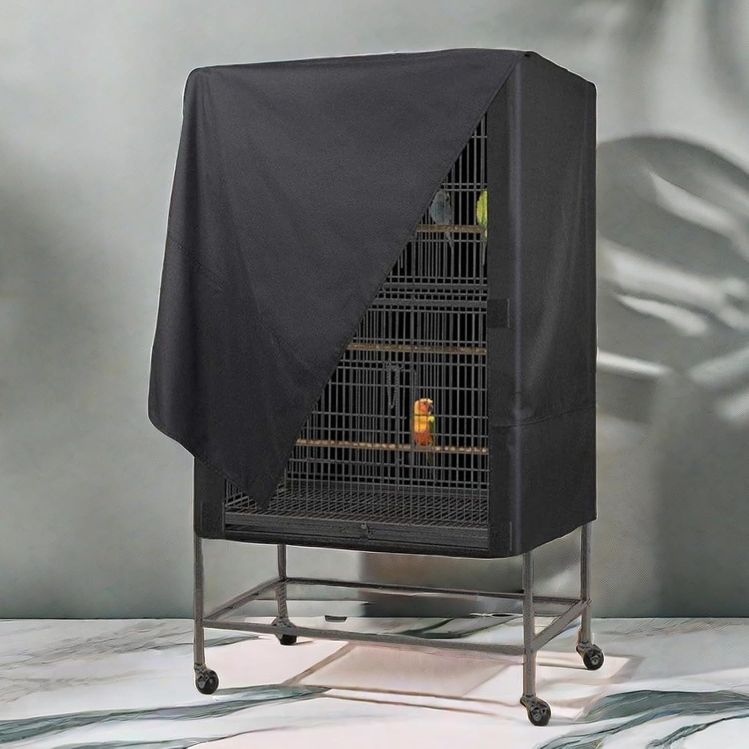 Good Night Bird Cage Cover, Large Parrot Cage Blackout Cover with Hoopss and Loops, Adjustable Sun Protection Breathable Waterproof Oxford Cloth Pet Cages Covers, Washable for Outdoor Indoor image number 3