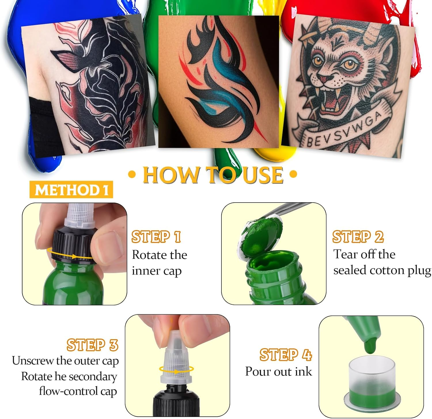 ATOMUS Tattoo Ink 5 Colors 1Oz 30Ml Tattoo Supply Black Pigment Natural Plant Tattoo Ink Pigment Permanent Makeup Tattoos Pigment image number 1