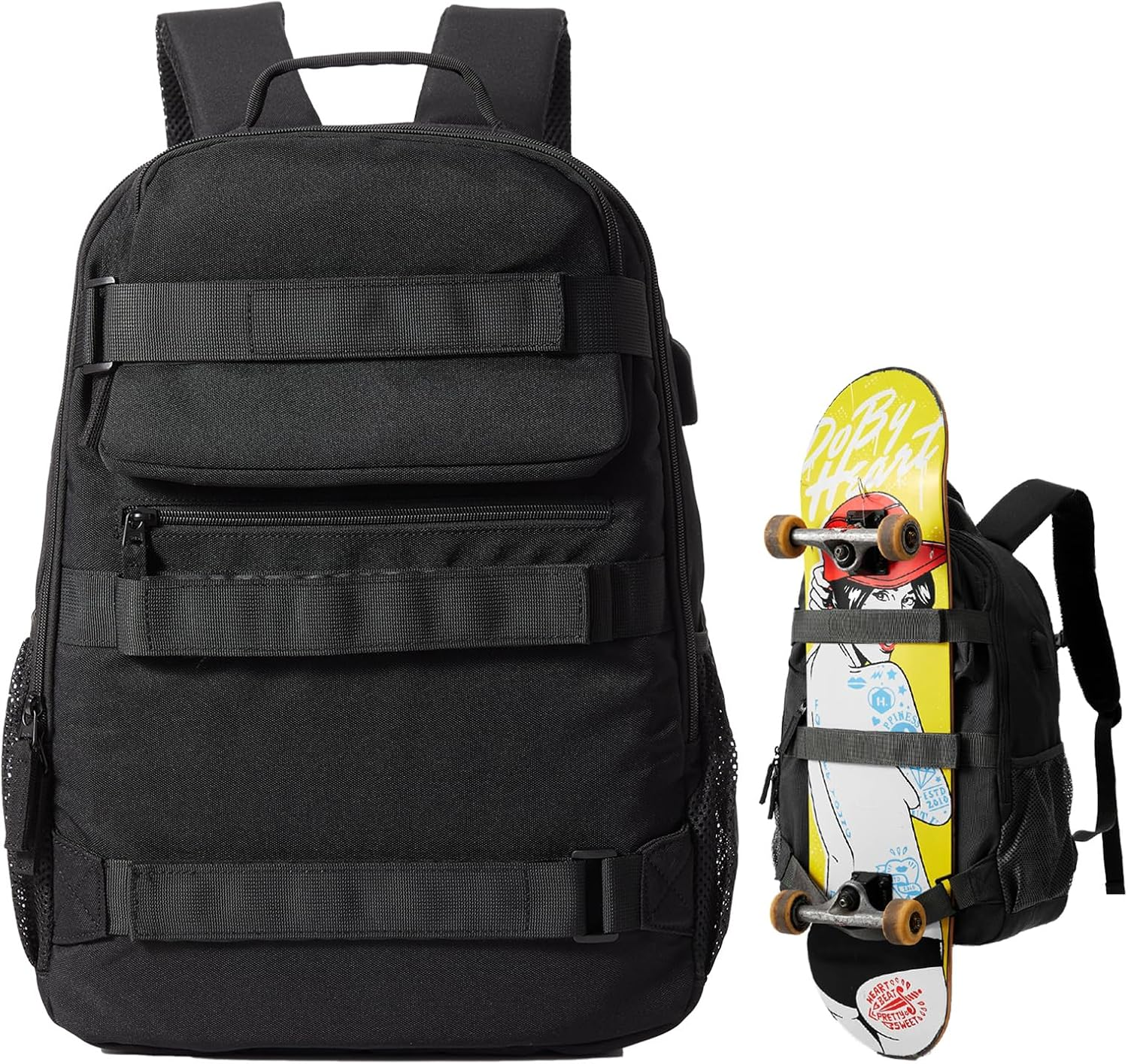 Skateboard Backpack, Large Skateboard Bag for Men and Women Laptop Bag with USB Port, for Skateboarding, College, Travel