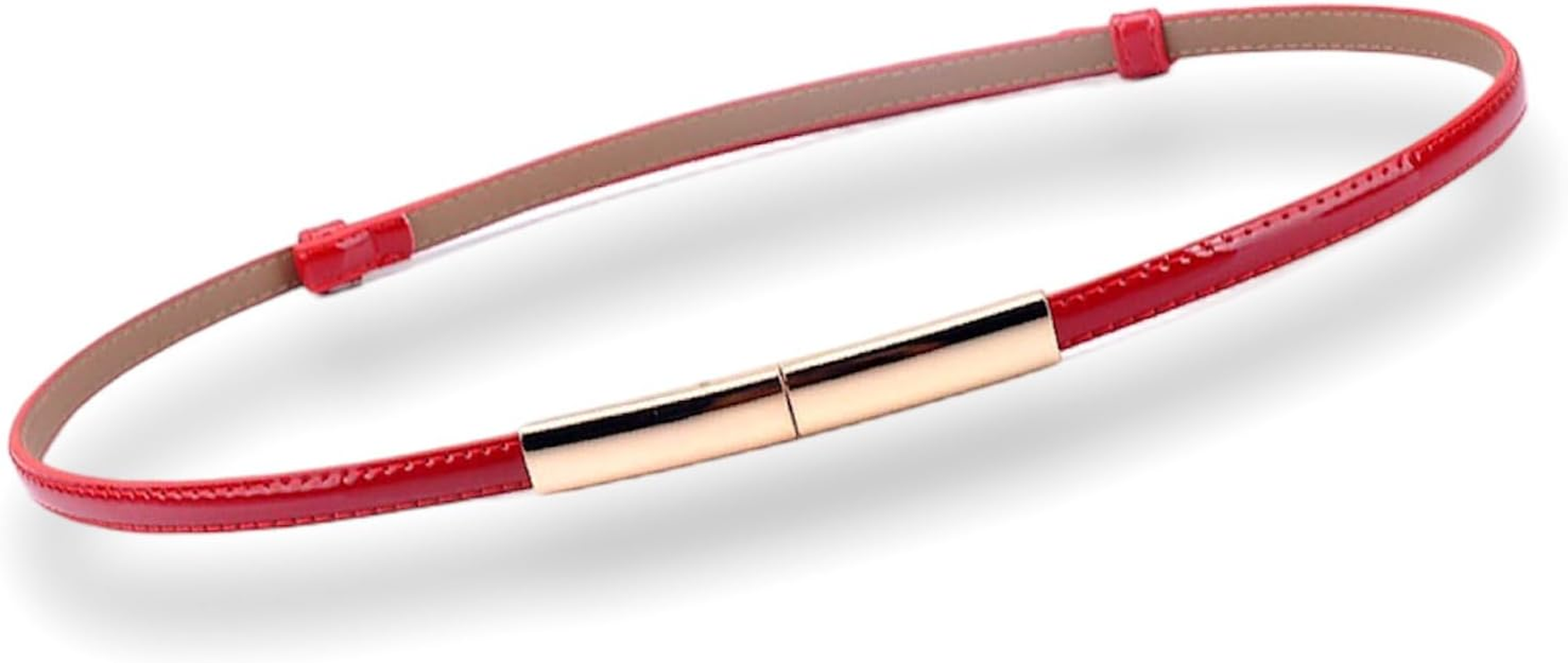 Women'S Belt Dress Fashion Patent Leather Belts Adjustable 22"- 36" Skinny Slim Belt Leather Gold Color Buckle Waistband - 2-Pack, Black  Gold image number 4