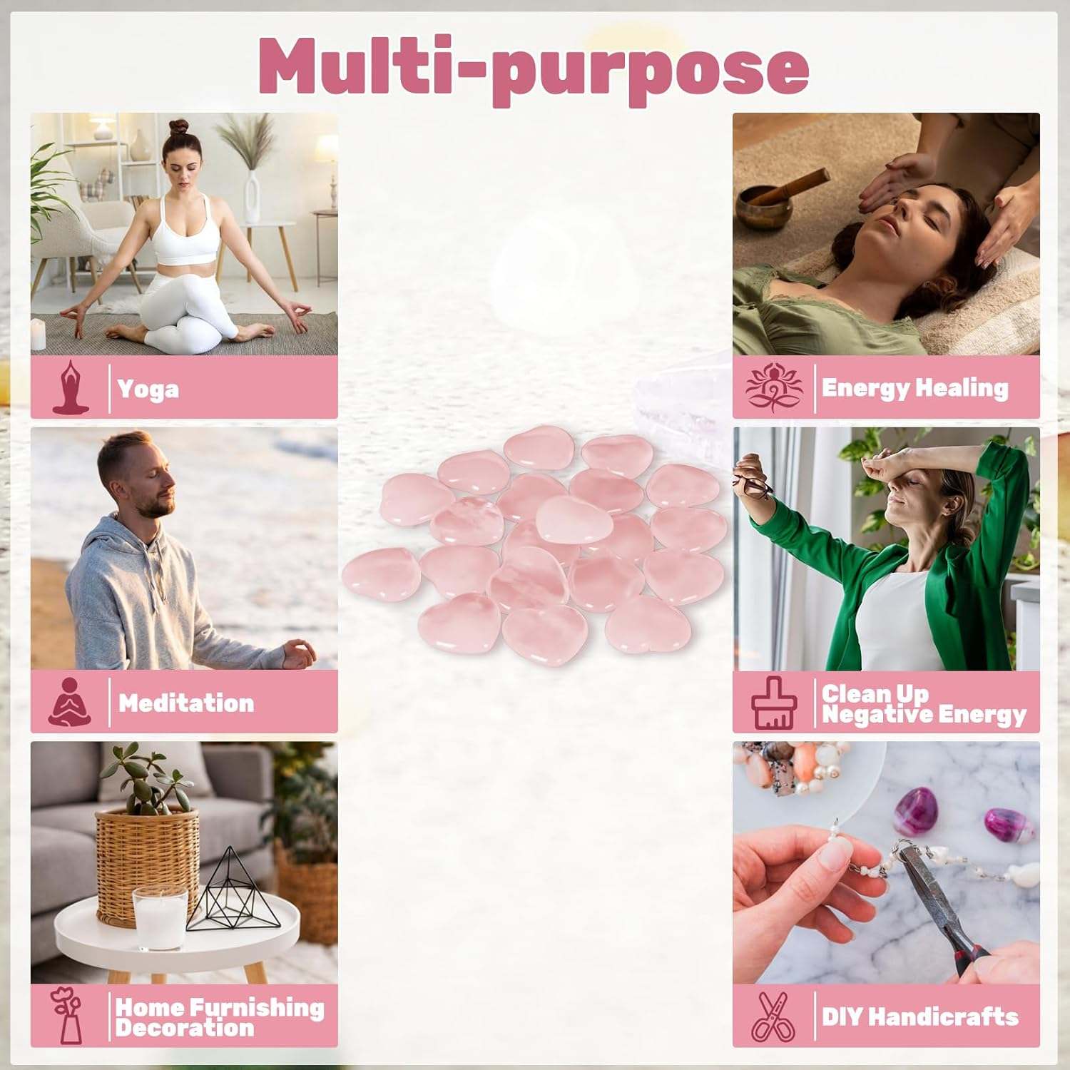 20Pcs Mini Crystal Heart Natural Healing Crystals Rose Pink Quartz Bulk Polished Stone image number 1