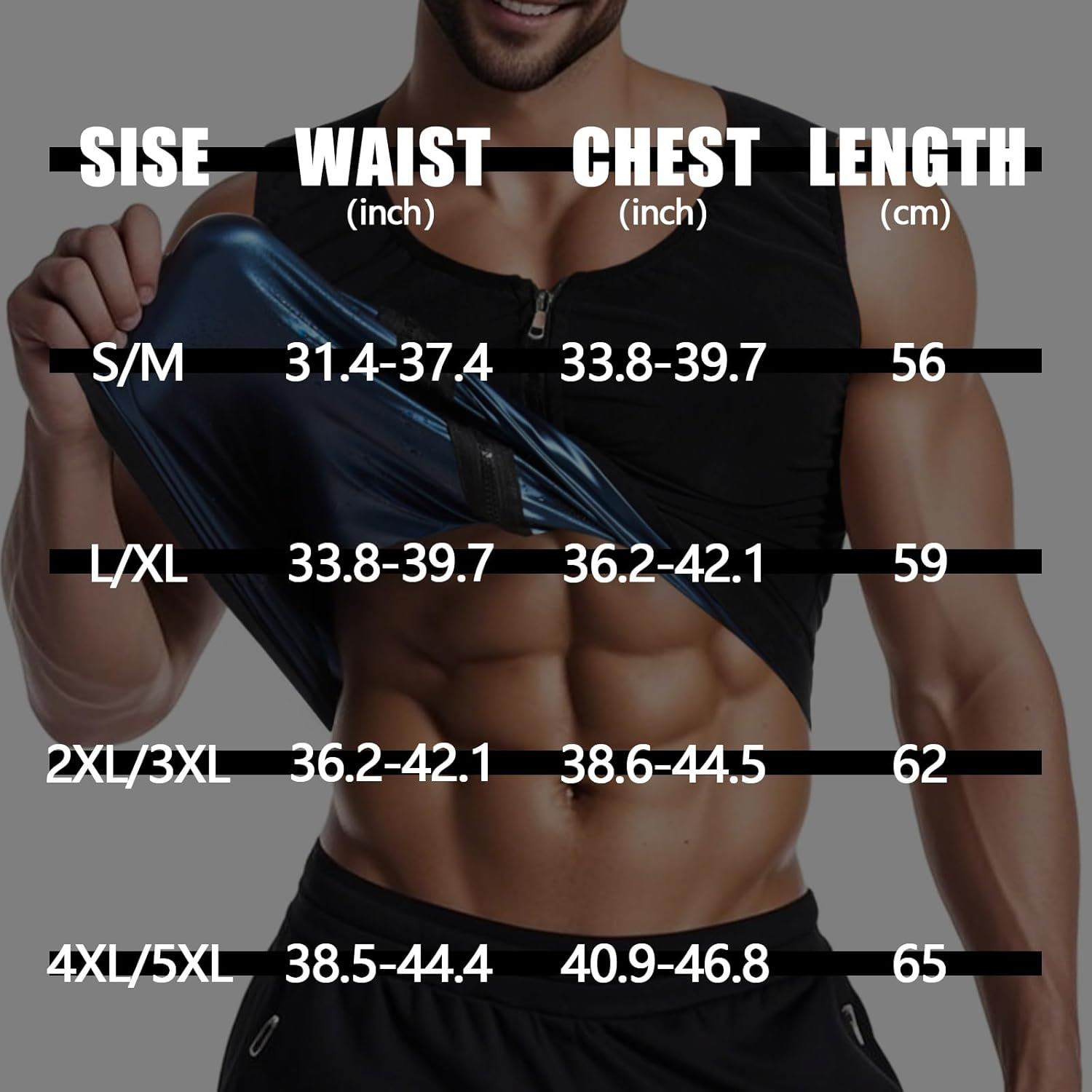 Men'S Sauna Vest with Zipper, PU Milk Silk Sweat Suit, Triples Sweating Boost Calorie Burn Sweat Suits for Weight Loss, Ideal for Fitness - Oriented Men (2XL/3XL) image number 4