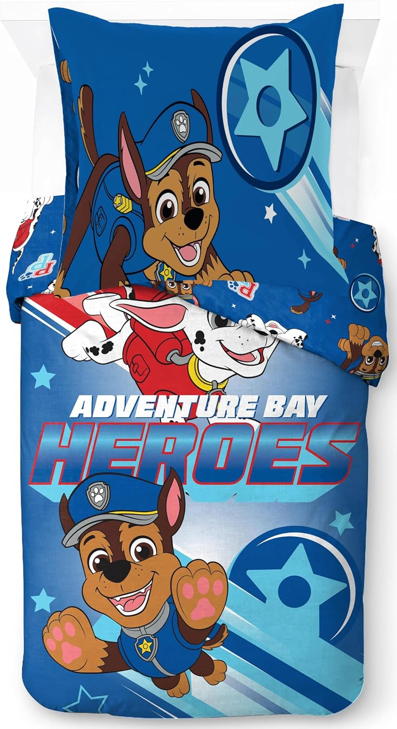 Jay Franco Nickelodeon Paw Patrol 100% Cotton Single Duvet Cover Set - Chase Blue Bedding Includes Pillowcase 80 X 80 Cm