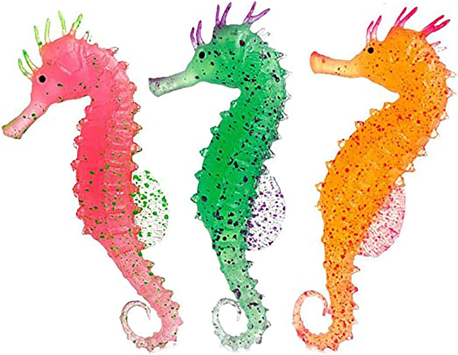 3PCS Artificial Sea Horse Aquarium Decoration Set, Vivid Silicone Floating Decor Ornaments with Glowing Effect,Simulation Animal Underwater Saltwater Fake Colorful Sea Horse for Fish Tank Bowl image number 4