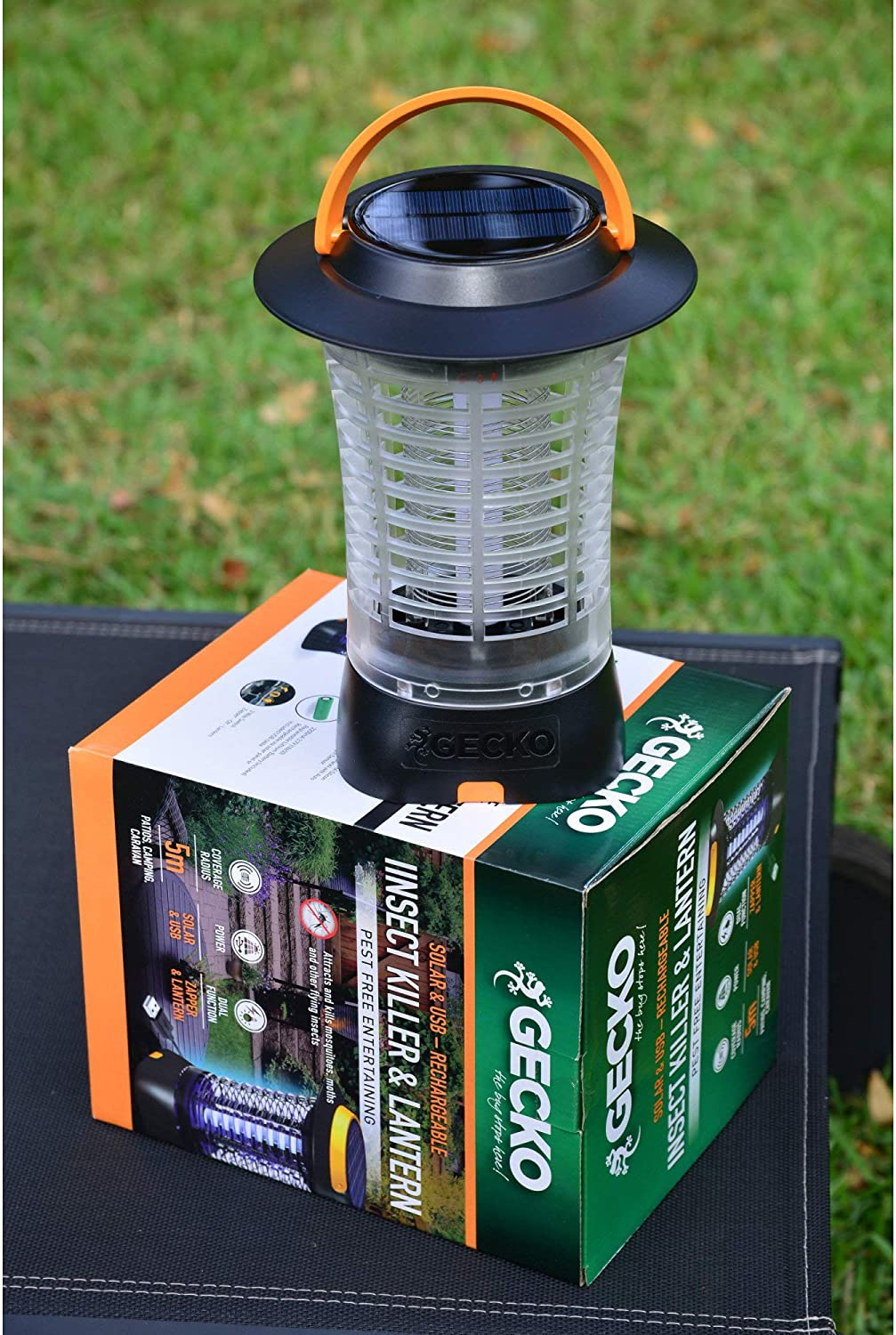 Gecko Rechargeable Solar USB Bug Zapper &ndash; Indoor Fly Trap and Cordless Mosquito Zapper for Camping, Patios, Backyard &ndash; Outdoor UV Lamp Fly Control, Weatherproof Insect Unit, 20H Runtime, 5M Radius image number 1