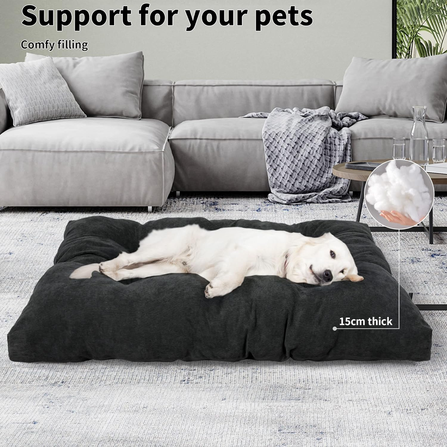 Pawz Pet Cushion &ndash; PP Cotton Bed, Cat, Dog, Puppy, Kitten, Machine Washable, Soft, Plush, Mattress, Dark Grey image number 5