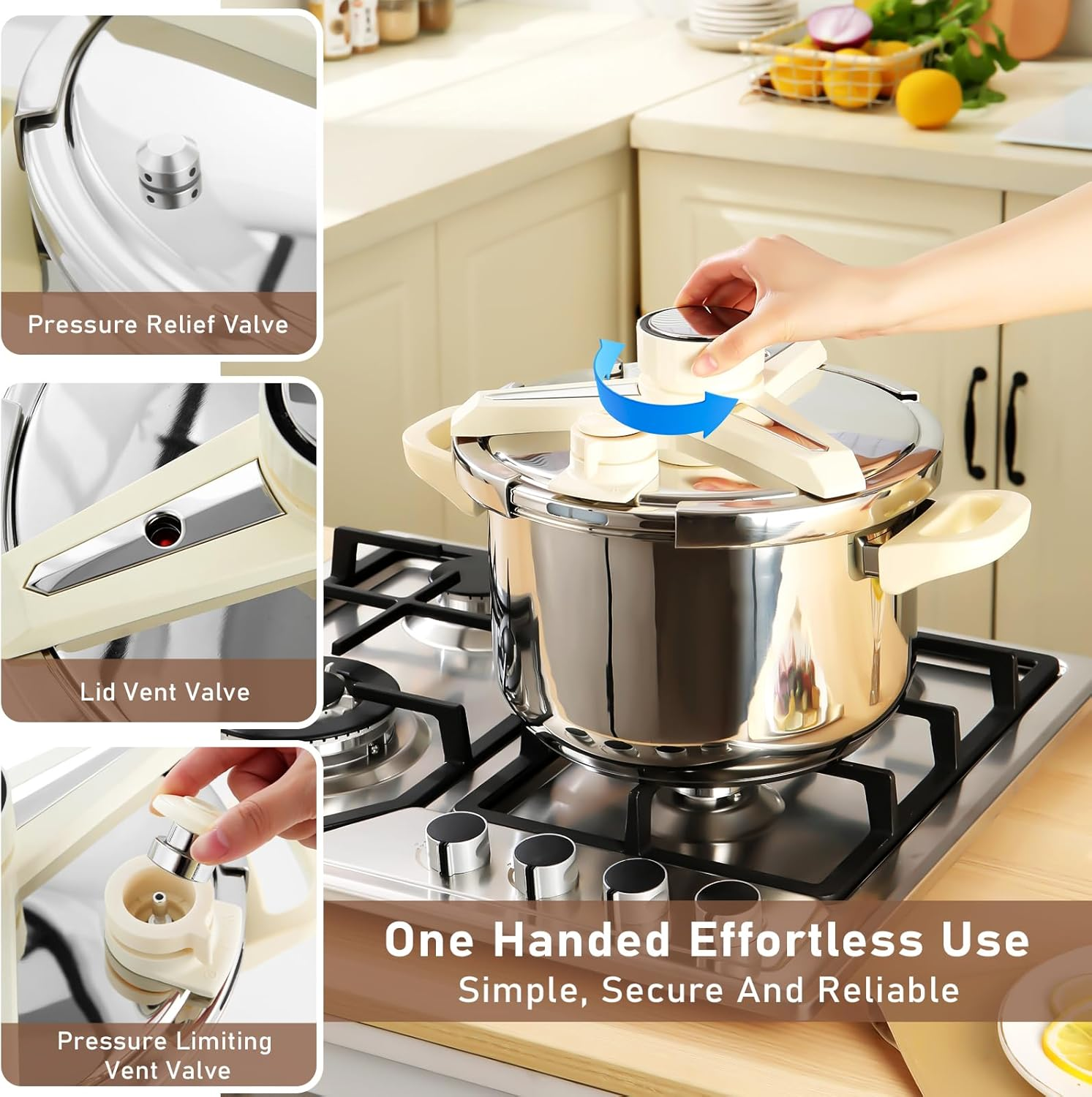 7L Stainless Steel Pressure Cooker,10 Pcs Olla De Presion Set, Cooking Pressure Cooker with 3 Psl Settings Release Valve & Multiple Protective Devices, Compatible with Induction and Gas Stovetops - Silver image number 6