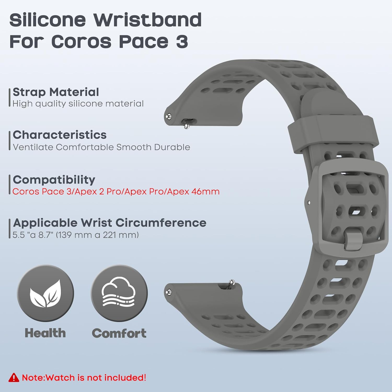 CHULN Pack of 2 Silicone Wristbands Compatible with Coros Pace 3/Apex 2 Pro/Apex Pro/Apex 46 Mm, 22 Mm Adjustable Sports Replacement Strap for Coros Pace 3