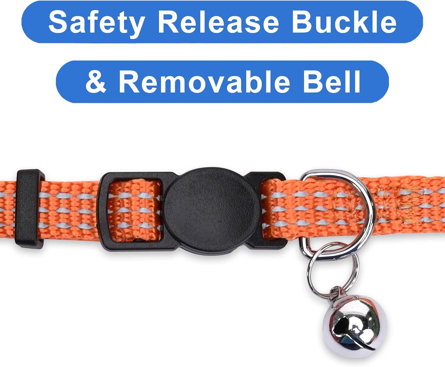 Pawtitas Reflective Cat Collar with Safety Buckle and Removable Bell Cat Collar Kitten Collar Orange Cat Collar image number 4