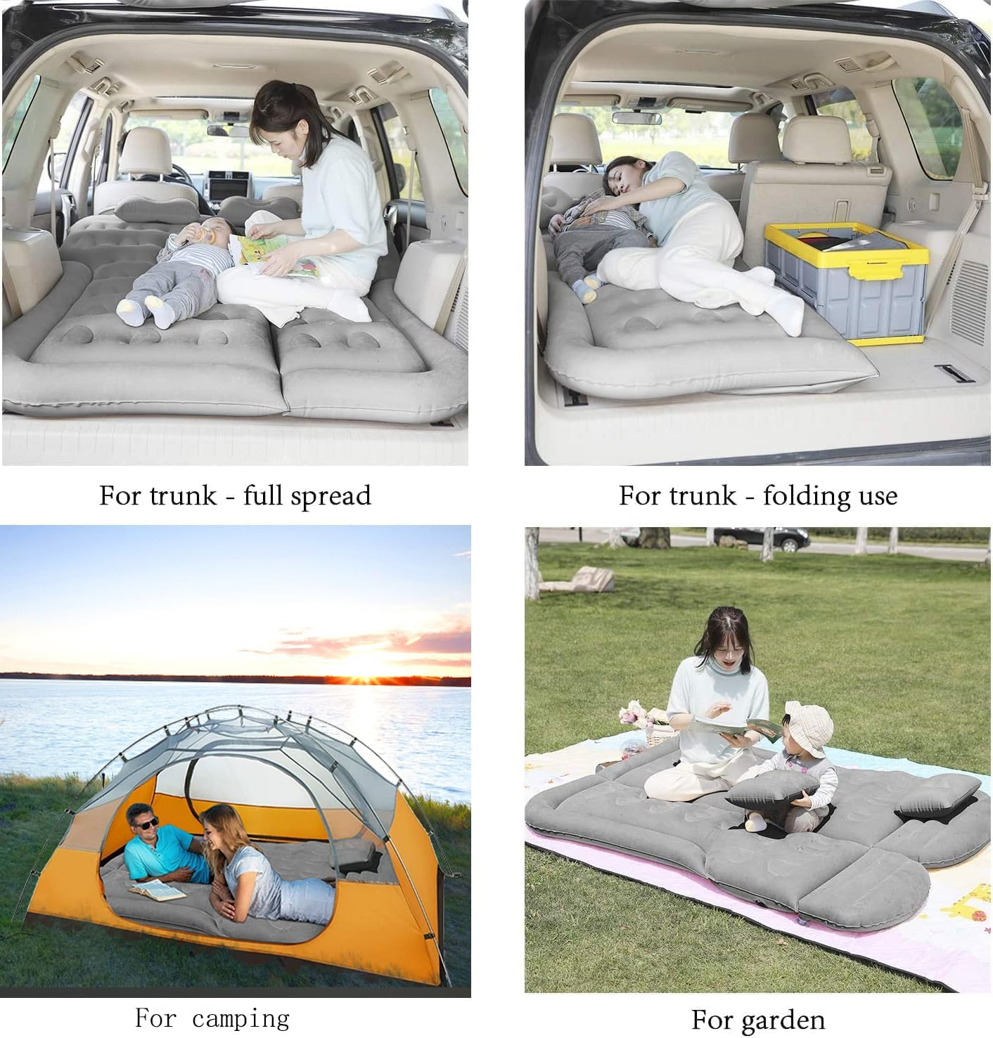 SAYGOGO SUV Air Mattress Camping Bed Cushion Pillow - Inflatable Thickened Car Air Bed with Air Pump Portable Sleeping Pad Mattress for Home Car Travel Camping Upgraded Version - Grey - Beige image number 7