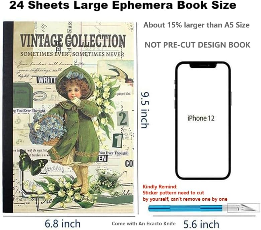 Diuhofart Vintage Scrapbooking Sticker Book for Adults - 800+ Washi Journaling Stickers Ephemera Book for Junk Journal Supplies DIY Crafts Arts Decorative 24 Sheets - Blue Vintage Collection Book image number 3