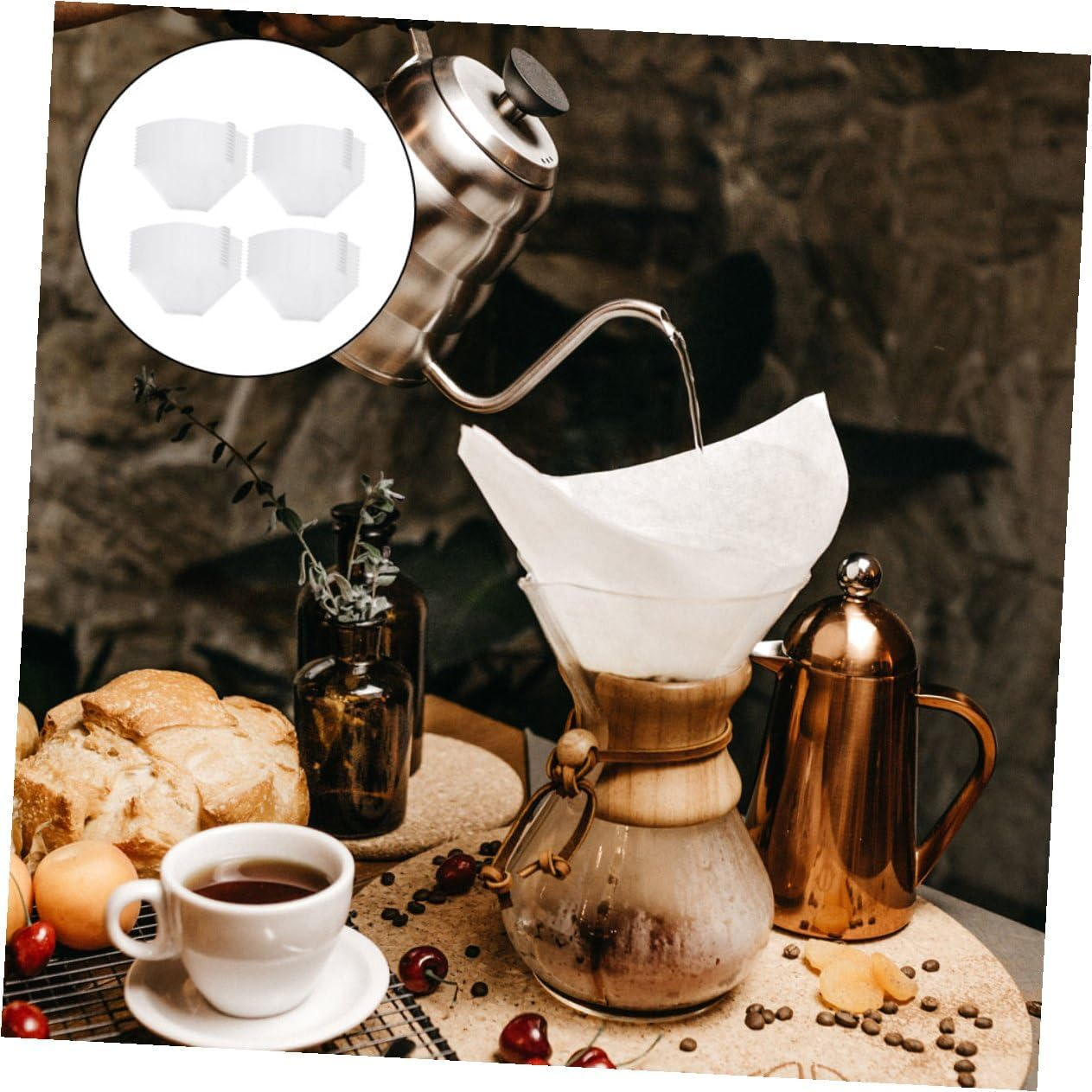 GRIRIW 200Pcs Disposable Cone Coffee Filter Papers for Espresso and Drip Coffee Unbleached Stackable Design Compatible with Machines Fast Brewing and Flavor-Preserving for Office and Home