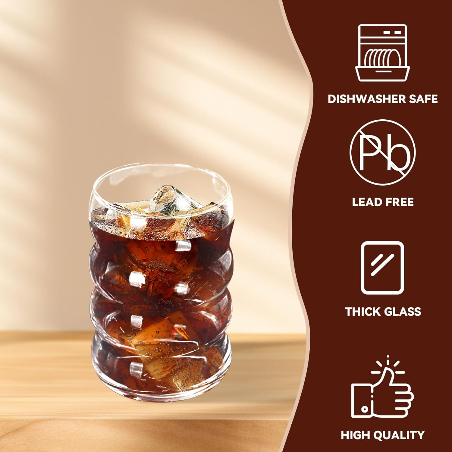 Glass Cups with Straws, Cute Tumbler Wave Bubble Beverage Glasses, 470Ml/16 Oz Vintage Glass Cup, 2 Pcs with Cleaning Brush Ideal for Matcha, Soda, Tea, Juice, Coffee, Milk, Gift image number 1