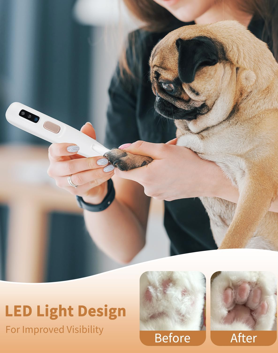 Saffory Paw Trimmer with LED Light, Ultra-Low Noise Saffory Dog Trimmer Grooming Kit with Replacement Blades, Waterproof Rechargeable Pet Hair Clippers for Small Dogs Cats Paws, Eyes, Ears, Face, Rump image number 3