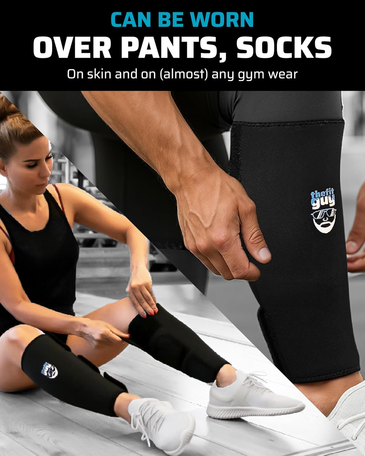 THEFITGUY Weightlifting Shin Guards, Easywear - No Need to Take off Shoes, Wear over Skin, Socks, Training Pants and Tights, Ultimate Shin Protection (Pair)