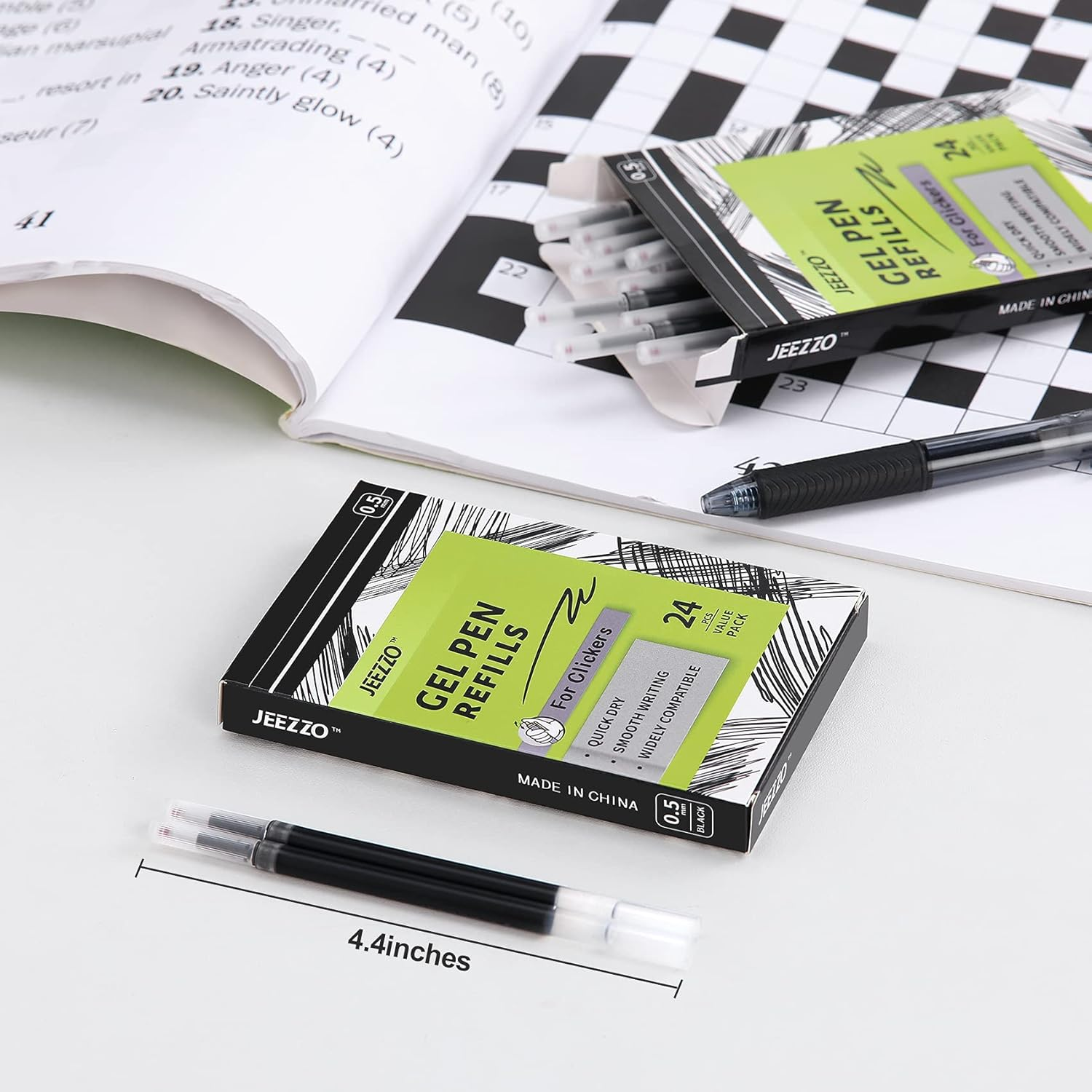 JEEZZO Gel Ink Refills Black Medium Point Compatible with Pilot Pentel Sharpie Uni-Ball Zebra Clickers for Working Drawing and Journaling 24 Pcs