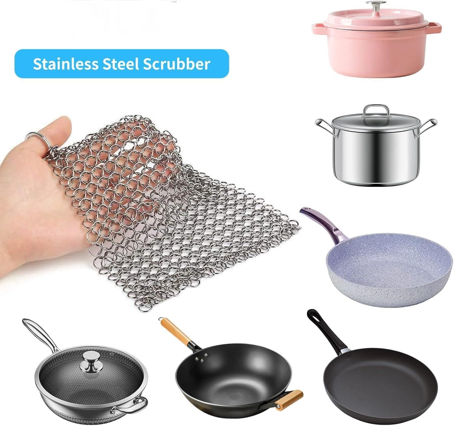 316 Stainless Steel Cast Iron Cleaner for Cleaning Cast Iron Pan Pre-Seasoned Pan Dutch Ovens Waffle Iron Pans Grill Skillet image number 6