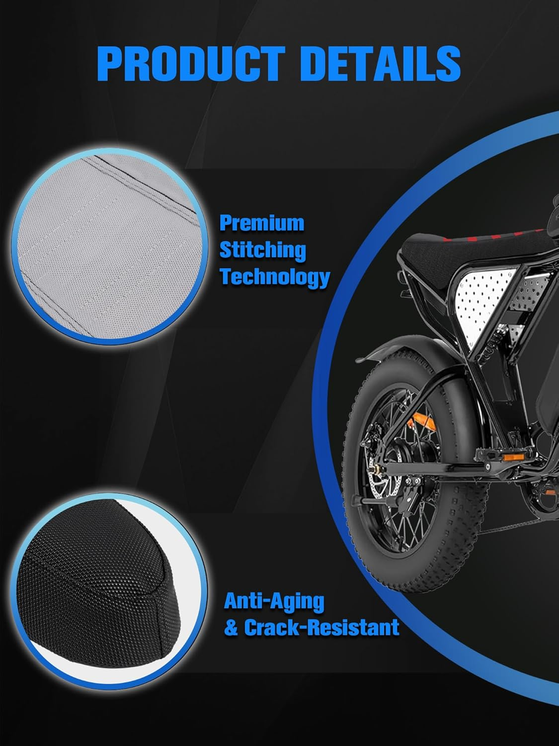 Non-Slip Seat Cover Compatible Fit for Ridstar Q20 Ebike E-Bike, Electric Bike Soft Seat Cover Red - White image number 3