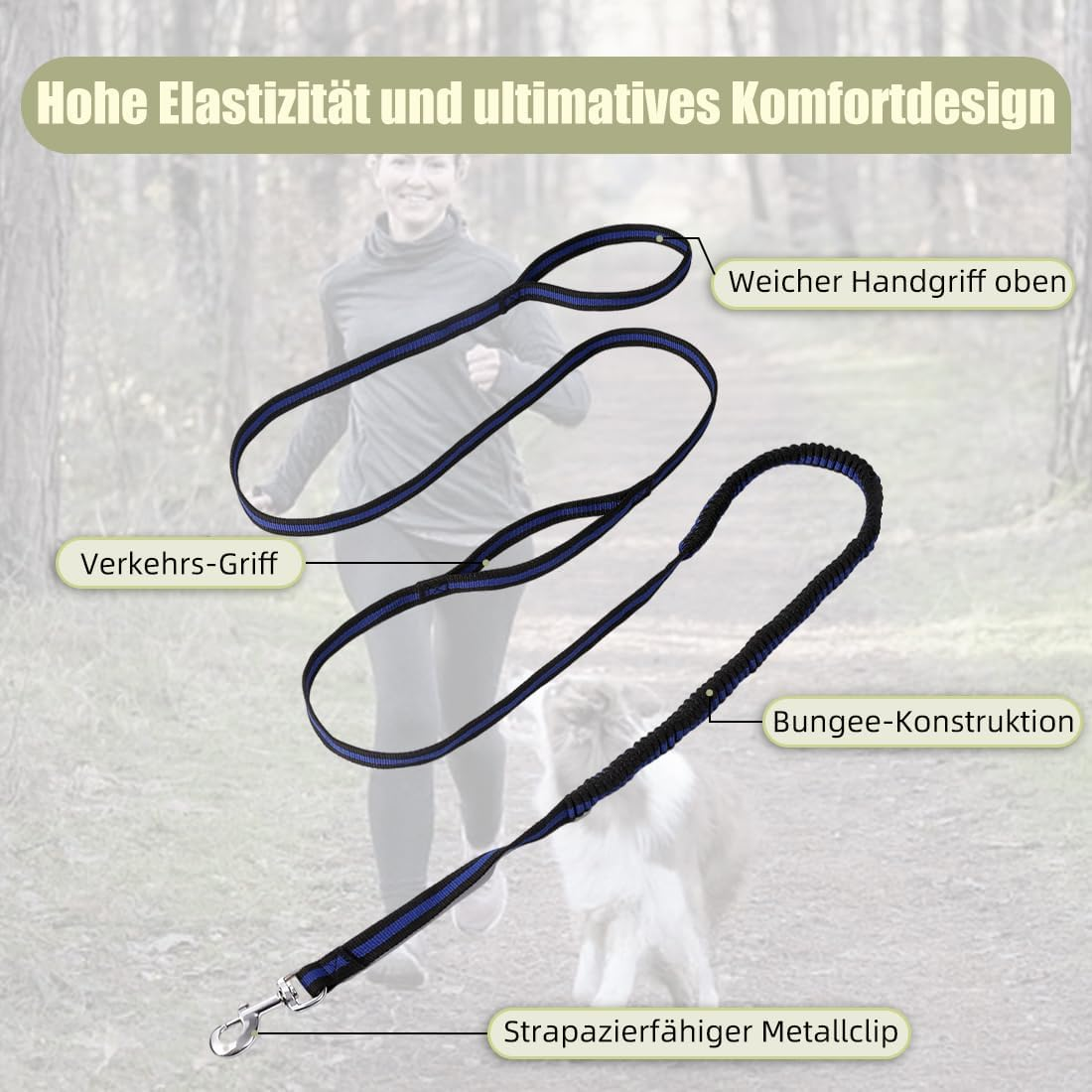 Mi Metty Dog Lead, 8 Ft Bungee Dog Lead with 2 Padded Handles, Strong Dog Lead, Dog Lead for Medium, Large Dogs (Black, 2 Pack, 8 Ft/2.5 M)