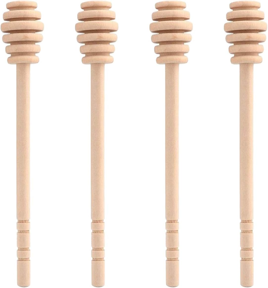 4 Pcs (6.3 Inches) Wooden Honey Mixing Stirrer Honey Dipper Sticks Honey Comb Stick Honey Spoon Collecting Dispensing Drizzling Jam image number 1