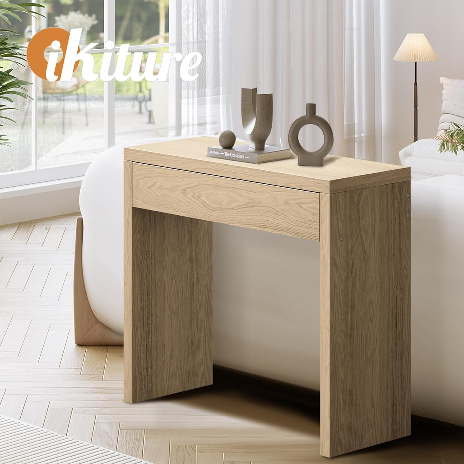 Oikiture Console Table with Storage Drawer Hallway Table- Wood