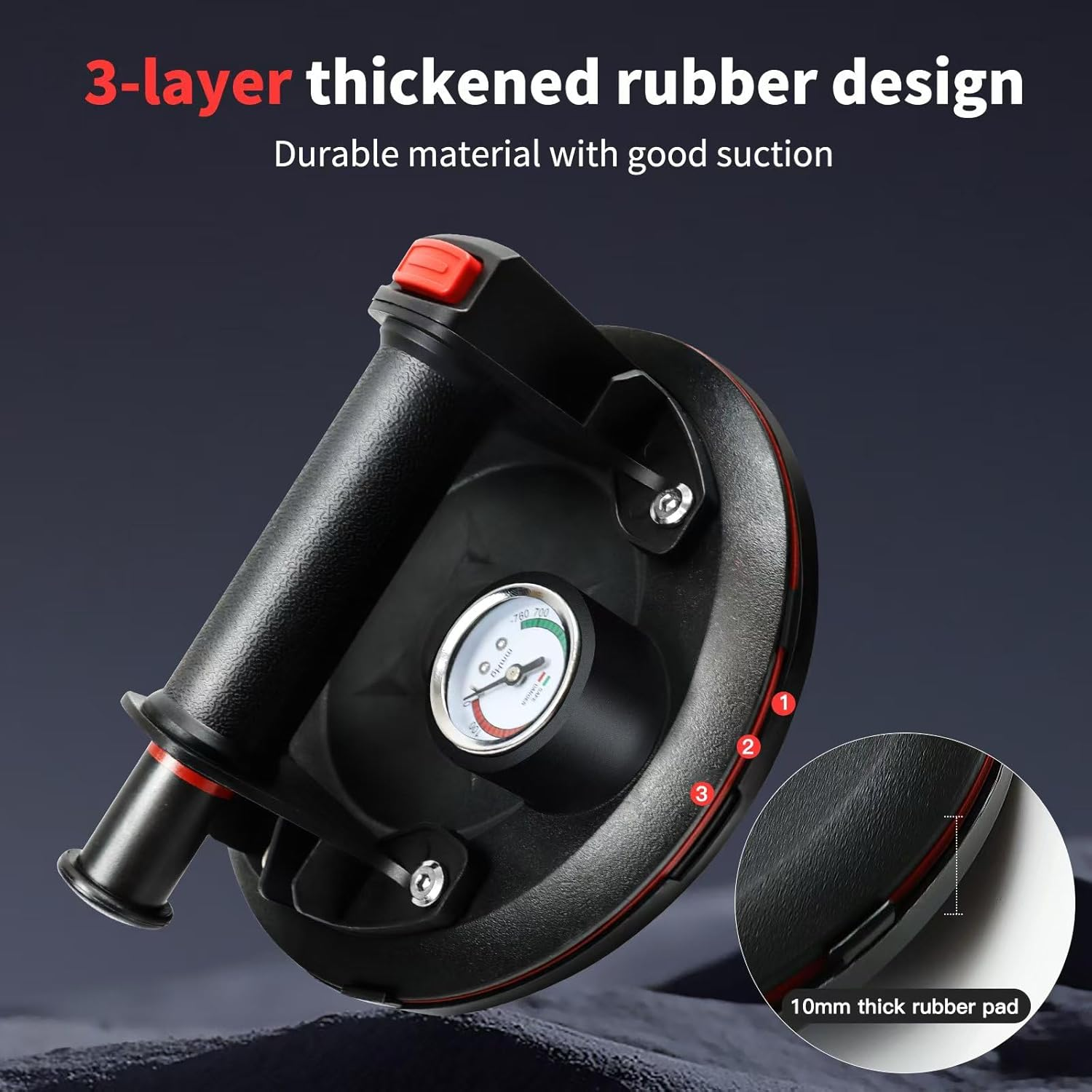 2-Pack Heavy-Duty Vacuum Suction Cups with Pressure Gauge &ndash; 440 Lbs Load, Triple-Layer Rubber Pads &ndash; Glass, Tile, Marble, Metal Lifting & Installation Tool image number 4
