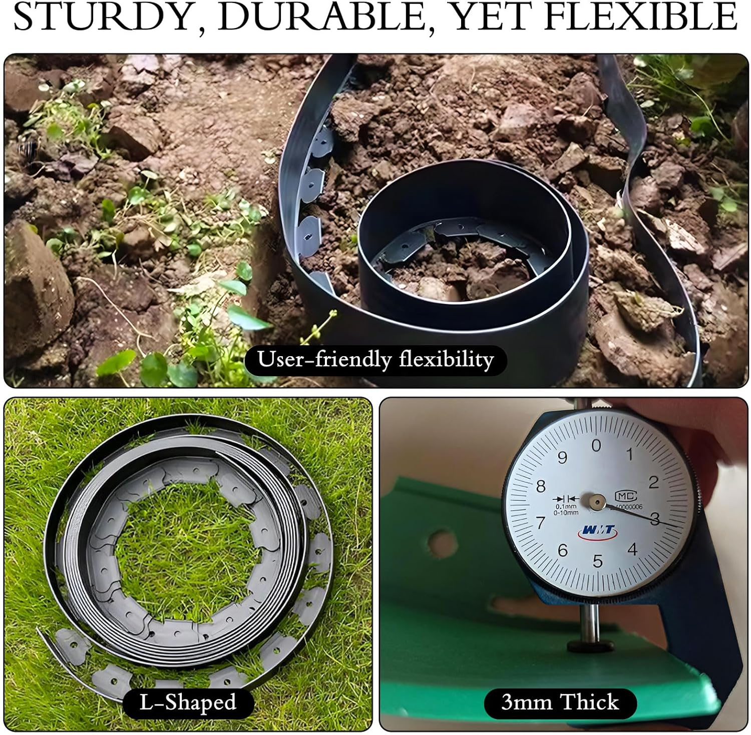 ZCOINS Lawn Edging Border - Flexible Plastic Garden Edging Kit, 10M Long, 10Cm Tall, Includes 60 Plastic Pegs, No Dig Lawn Edge for Pathways & Garden Separation Decorative Edge image number 2