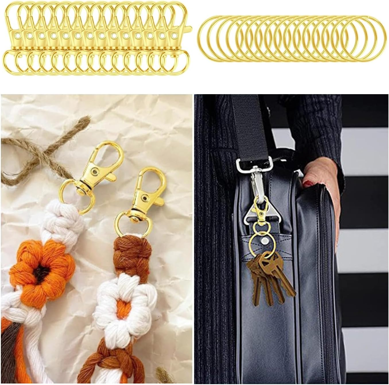 100PCS Key Ring Set,50 Rotating Quick-Release Hooks and 50 Key Rings,Suitable for DIY Craft Making and Design (Gold) image number 2