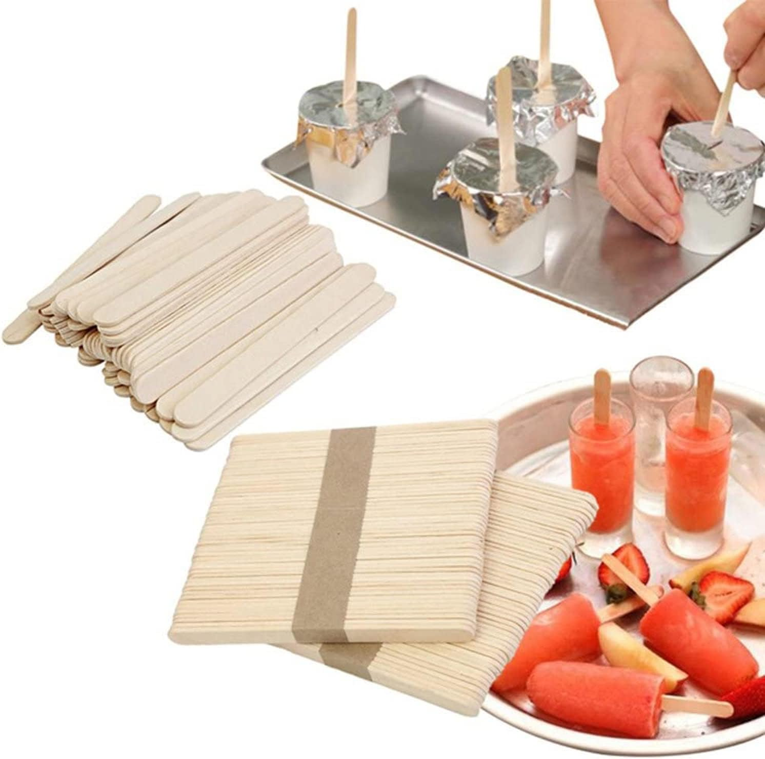 50/100/150Pcs Wooden Craft Sticks Paddle Popsicle Coffee Stirrers Ice Cream Stick Kids Multi-Purpose Popsicle Sticks for Crafts, ICES, & Ice Cream DIY (50) image number 1