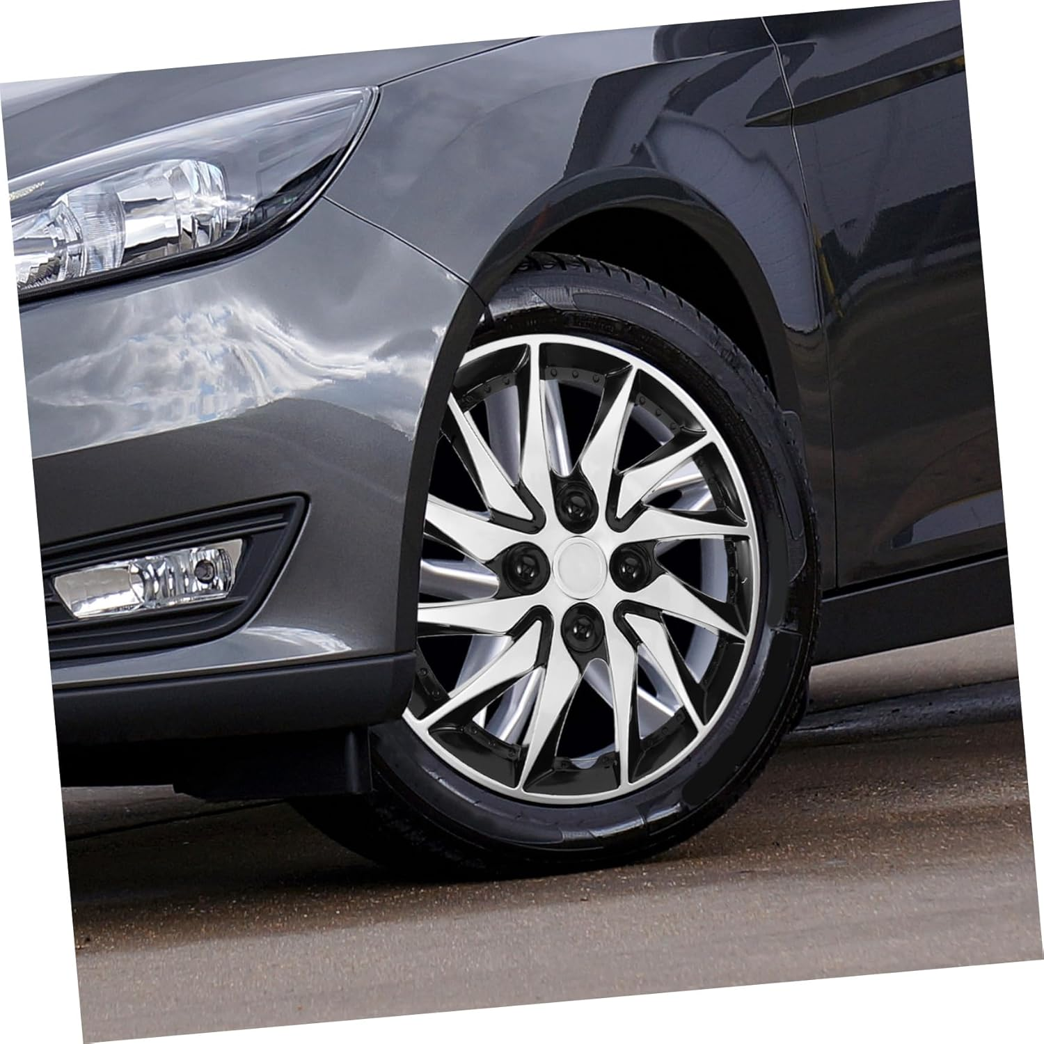 HAPINARY 14 Inch Automotive Wheel Hub Covers Decorative Rim Covers Fit for Cars Black Silver image number 2