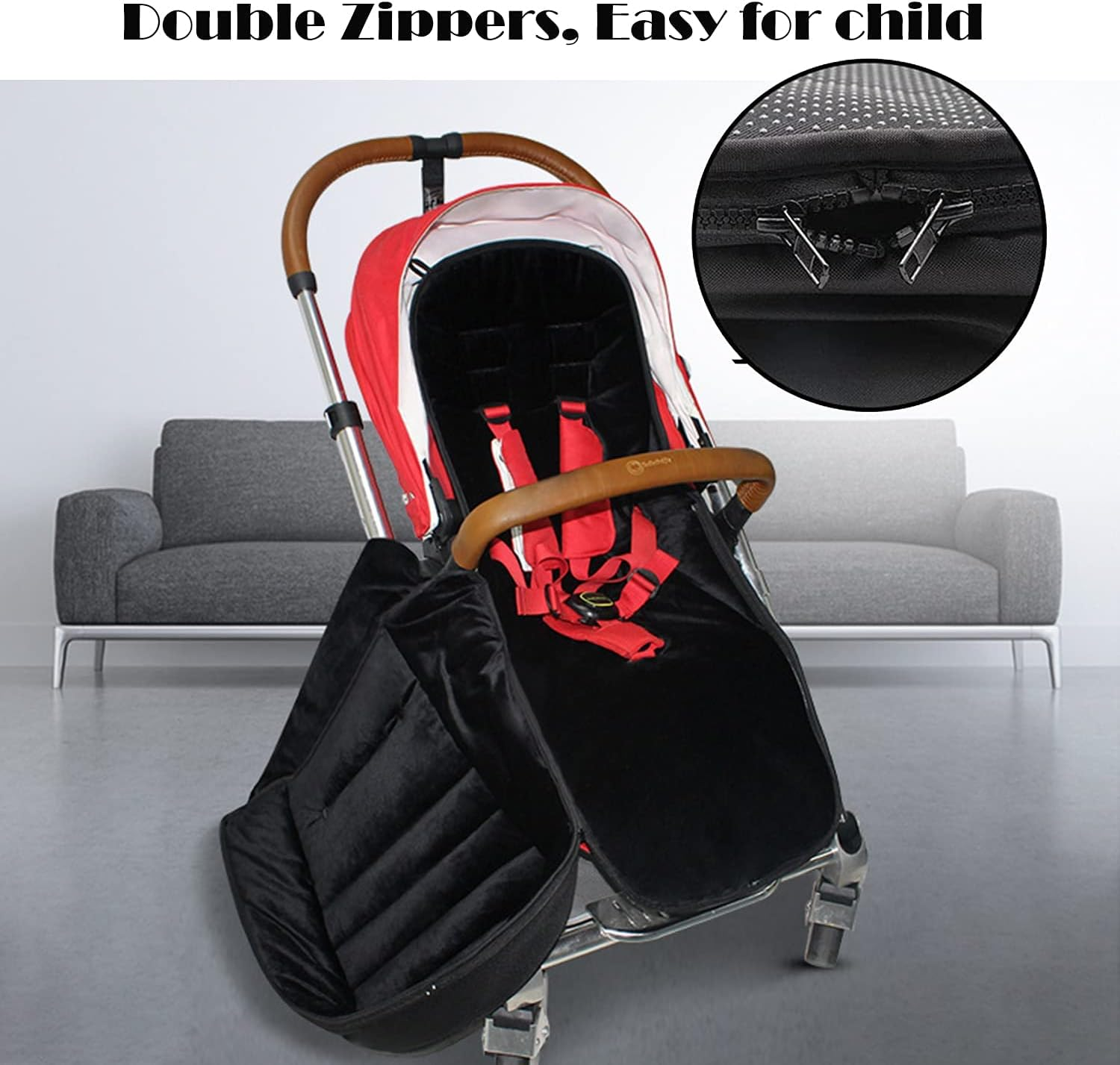 Footmuff, Universal Footmuff for Pushchair Waterproof and Windproof Fleece Lined Stroller Pram, Black image number 2