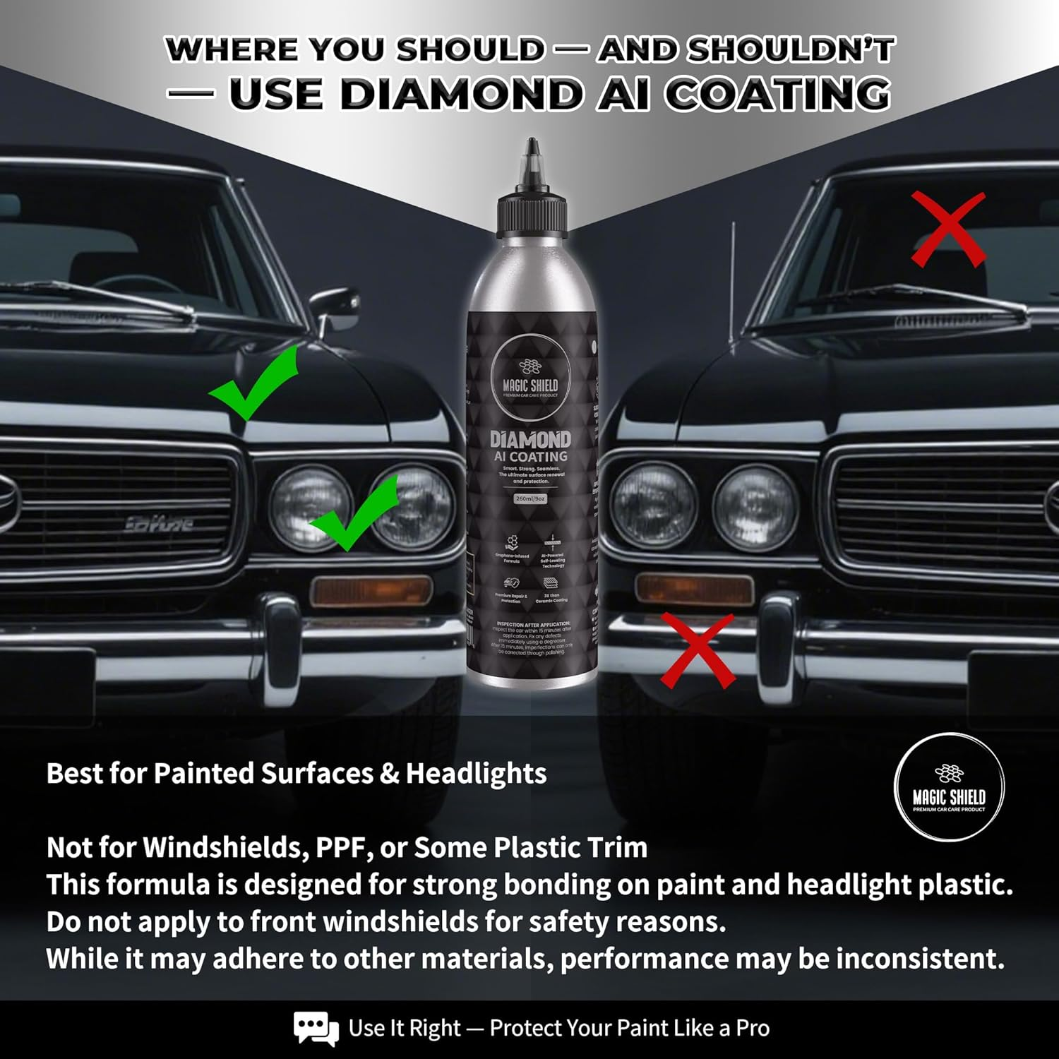 Magic Shield Diamond AI Coating &ndash; Graphene Liquid Self-Leveling Techology | Repairs & Protects | Last for 10 Years | High-Gloss Shine | Hydrophobic & Scratch-Resistant | for Car Paint, Headlights ONLY image number 6
