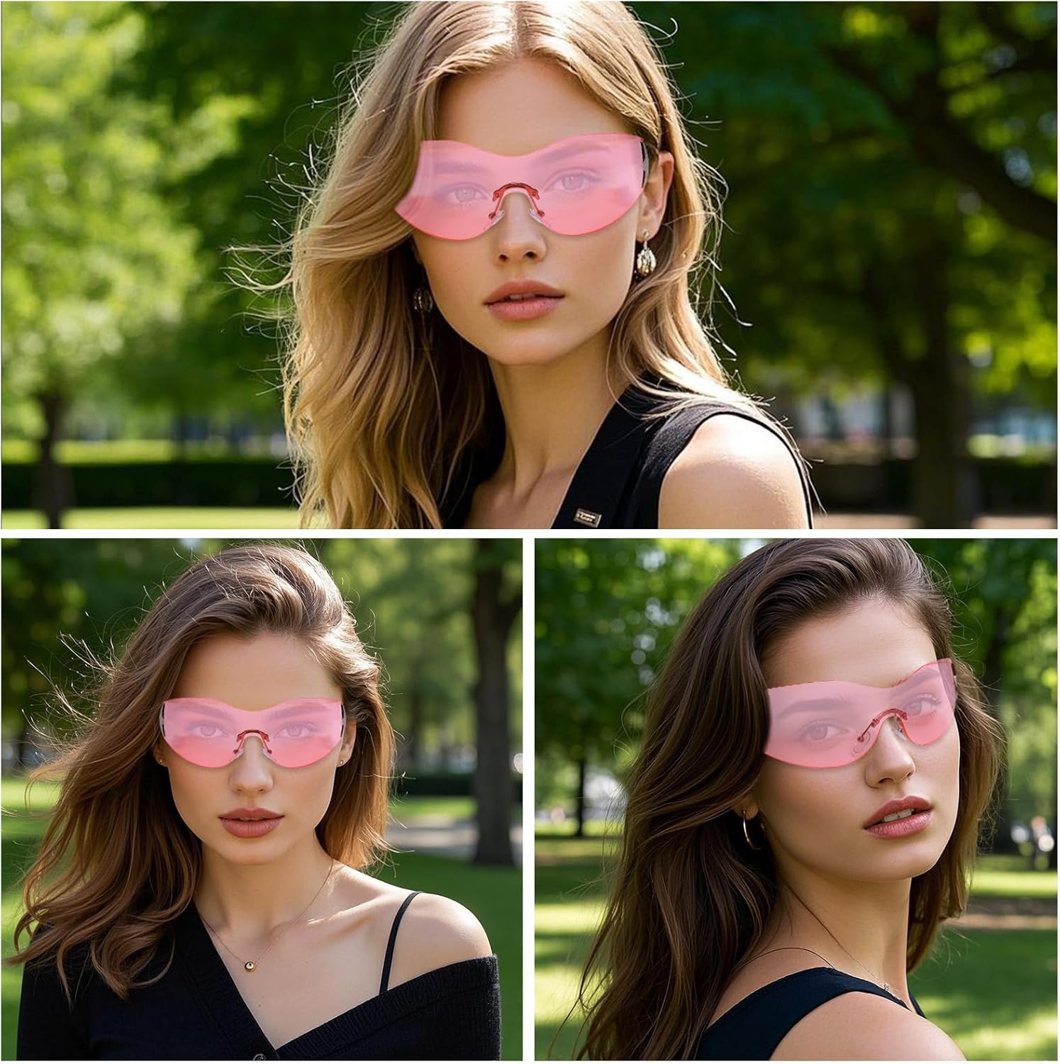 Nfvjfxz 2 Pairs Fashion Y2K Sunglasses Star Sunglasses Oversized Frameless Black and Pink Glasses for Women Men Driving Shopping Riding Street Photography image number 3