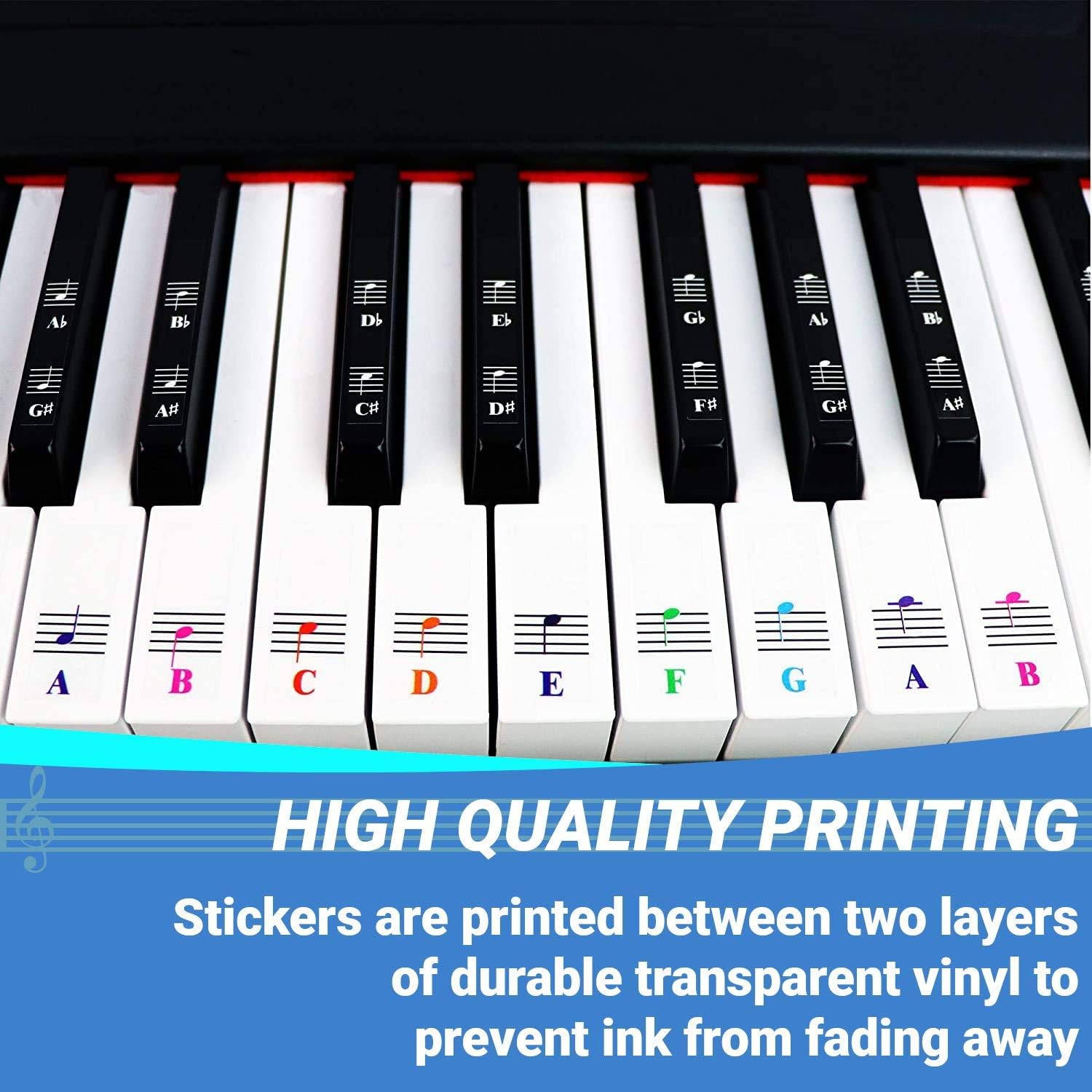 Color Piano Stickers for White and Black Keys image number 5