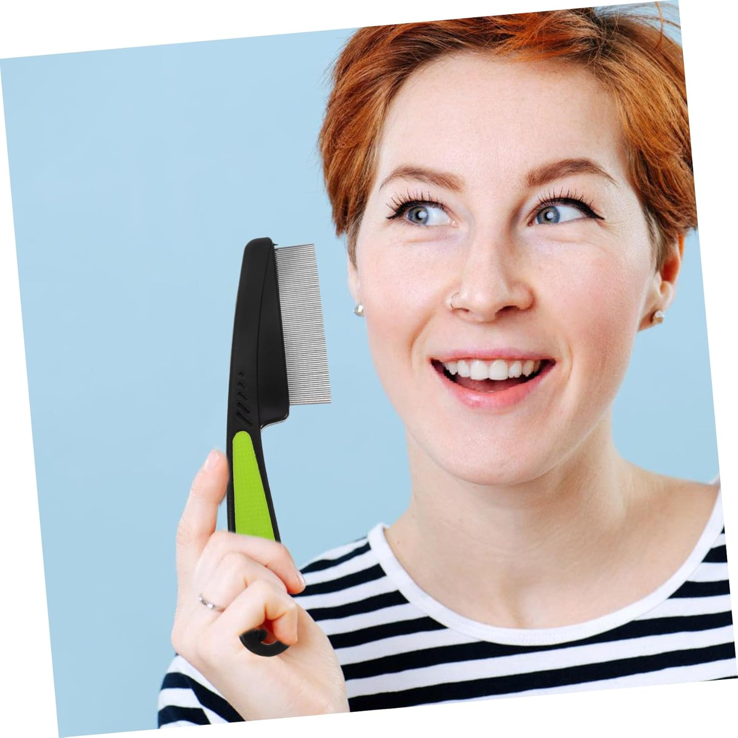 FRCOLOR Sturdy Plastic Stainless Steel Fine Tooth Hair Comb Scalp Brush for Dandruff Hair Combs Ergonomic Handle image number 6