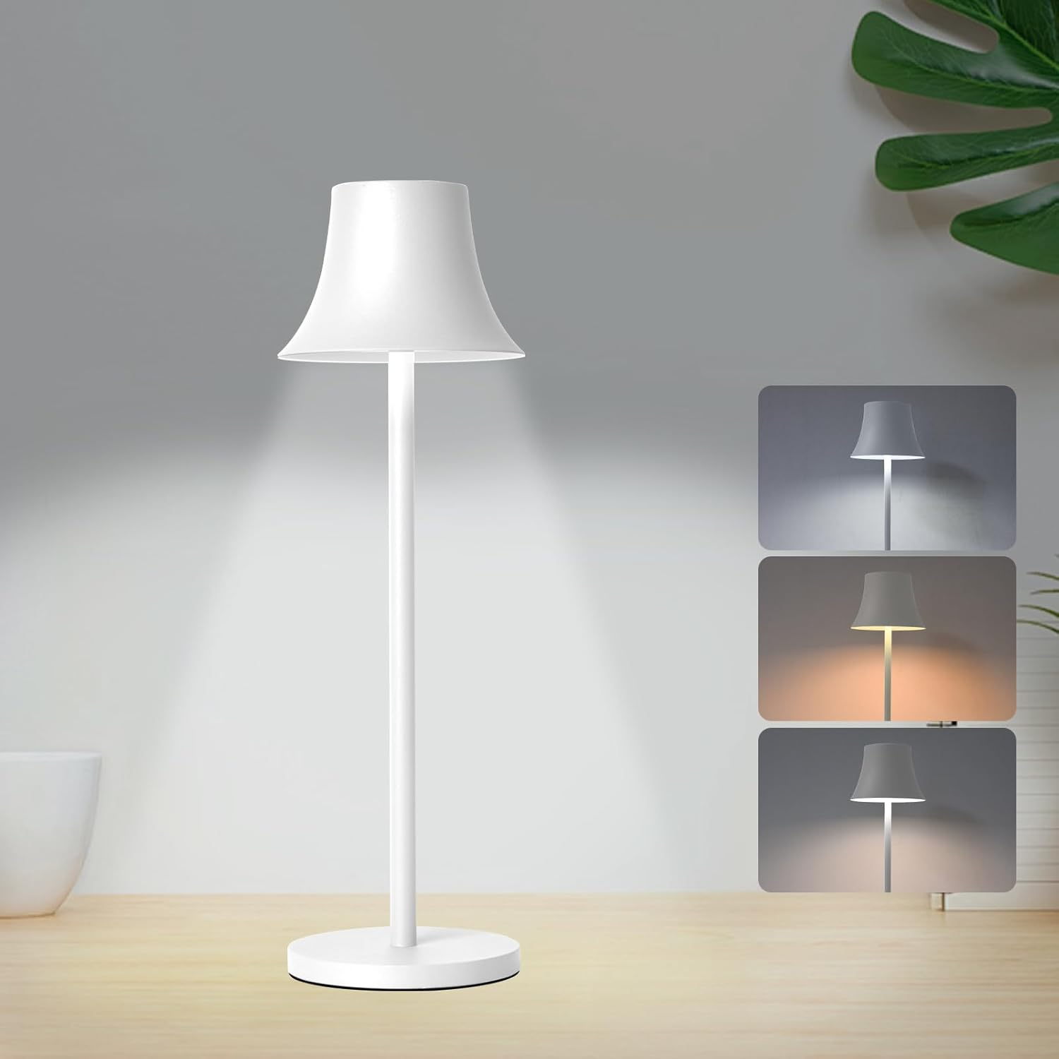 LED Table Lamp, Dimmable LED Battery Table Lamp Wireless, with 4000 Mah Battery, Rechargeable Table Lamp with USB, 3 Light Modes for Bedroom, Living Room, Dining Room, Bar, White Mini