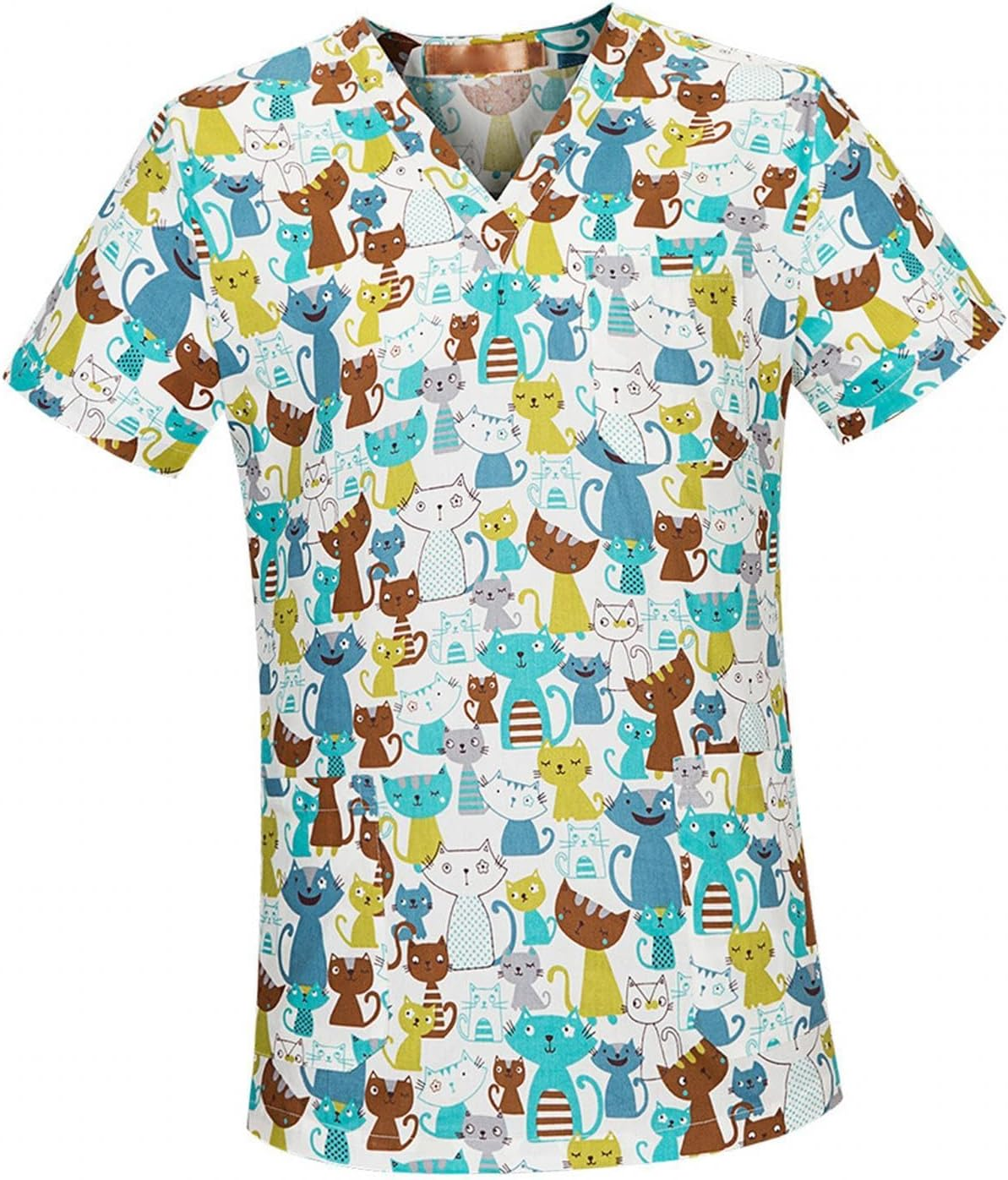 UGPLM Nurse Workwear Nursing Uniform V Neck Scrub Top Summer Work Clothing Soft Simple to Clean for SPA Cosmetology Short Sleeves, Dog Pattern, M