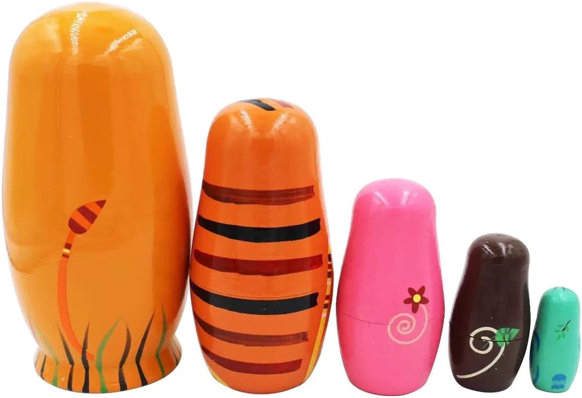 Set of 5 Cutie Cartoon Animal Nesting Dolls Matryoshka Madness Russian Doll Popular Handmade Kids Gifts Toy image number 2