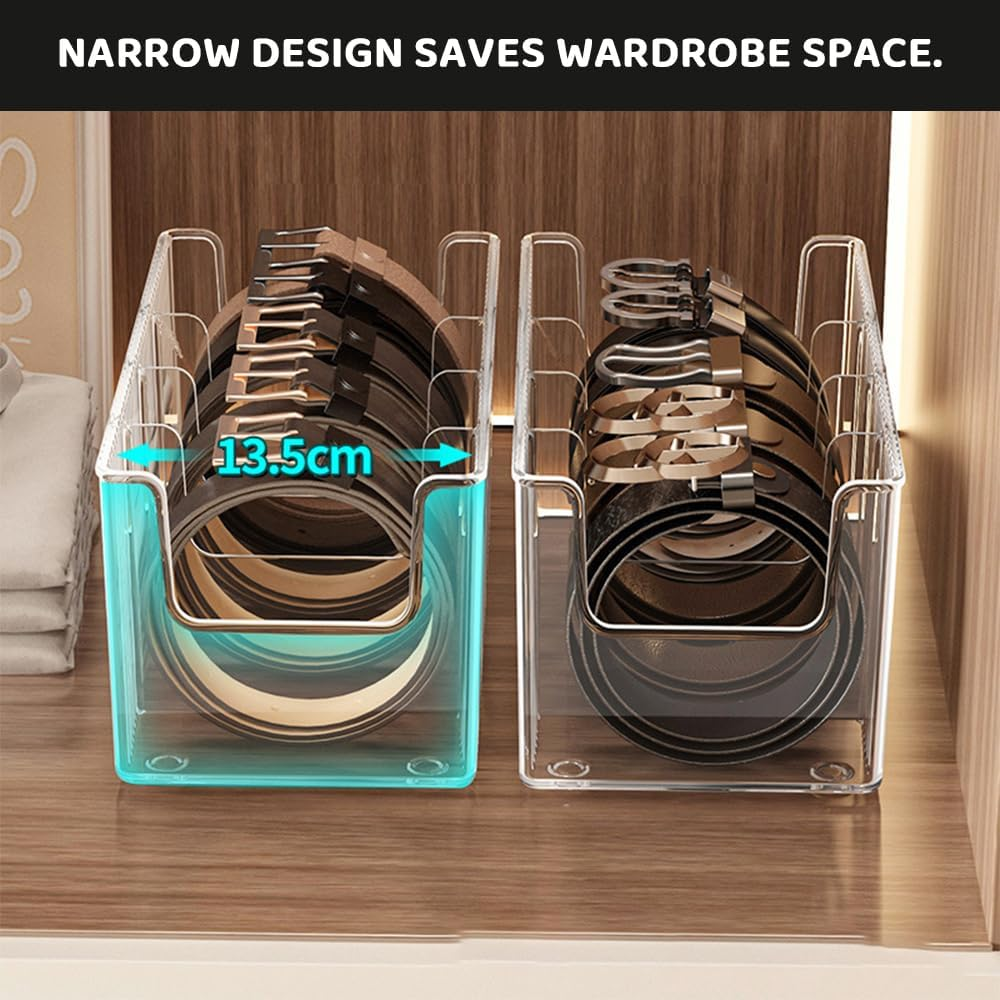 Rutrezogo2-Pack U-Shape Makeup & Belt Organizer - 4-Compartment Acrylic Storage Box with Removable Dividers, Stackable Design for Bathroom Counter, Closet & Drawer Organization