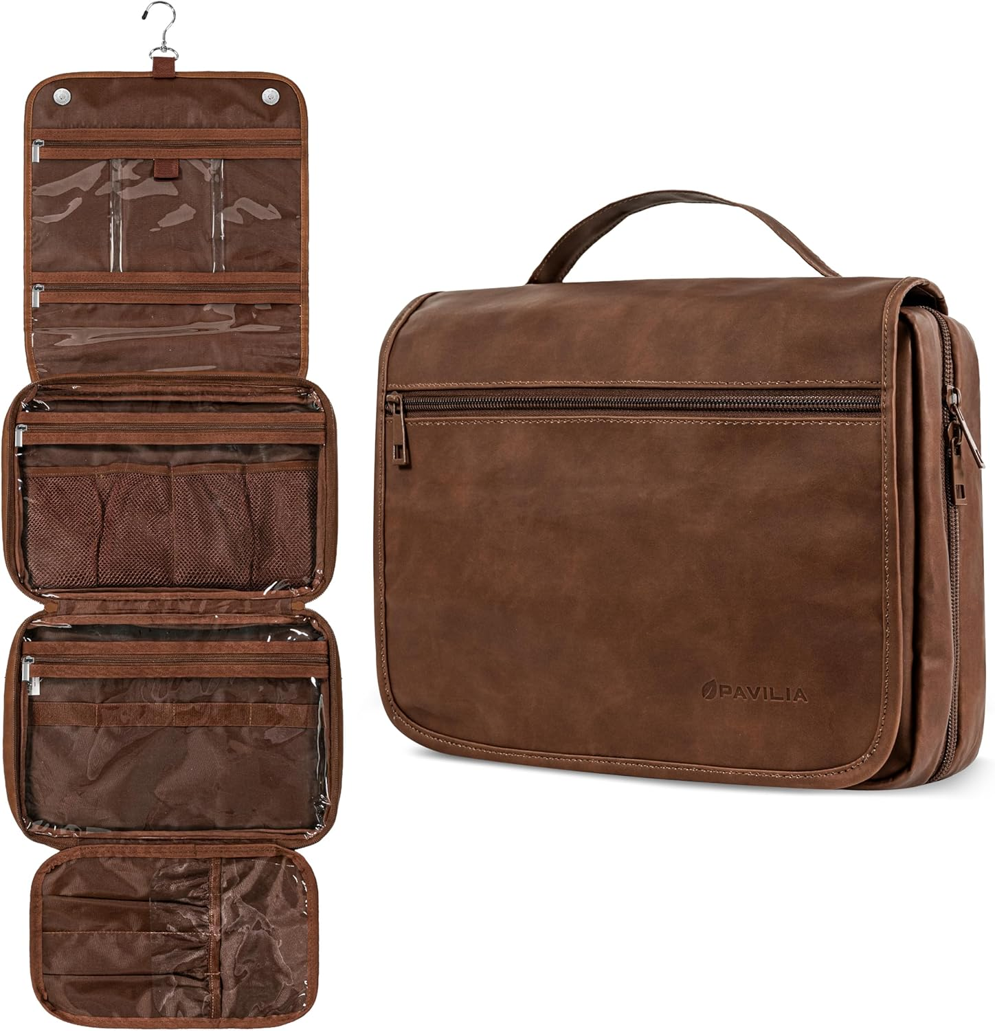 PAVILIA Hanging Toiletry Bag Women Men, Foldable Cosmetic Organizer Travel Bag, Water Resistant Makeup Bag Toiletries, Large Travel Essentials Kit, Teal Chevron, Large, Classic