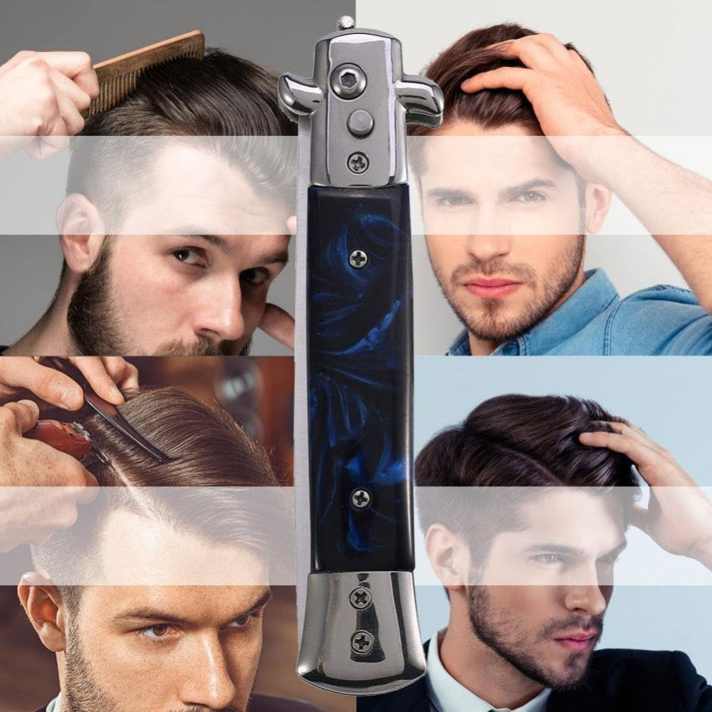 Switchblade Spring Folding Push Button Pocket Comb, Foldable Automatic Stainless Steel Hair Trimmer Combs, Men Oil Hair Styling Accessories(Brown) image number 4