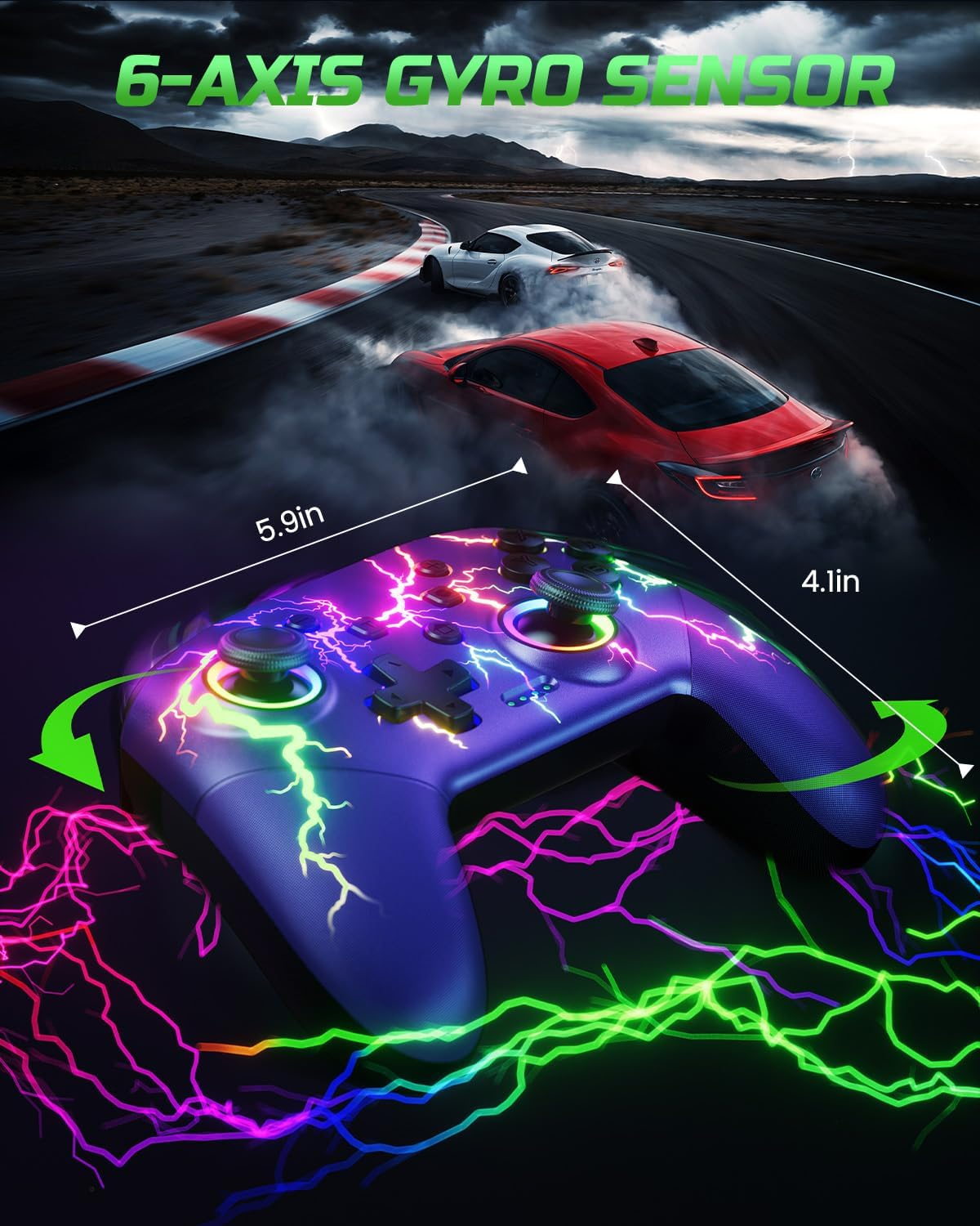 VOYEE Switch Controller Compatible with Switch/Lite/Oled/Pc/Windows, 1000 Mah Ergonomic Wireless Pro Controller with Lightning LED Programmable Wake-Up Vibration image number 3