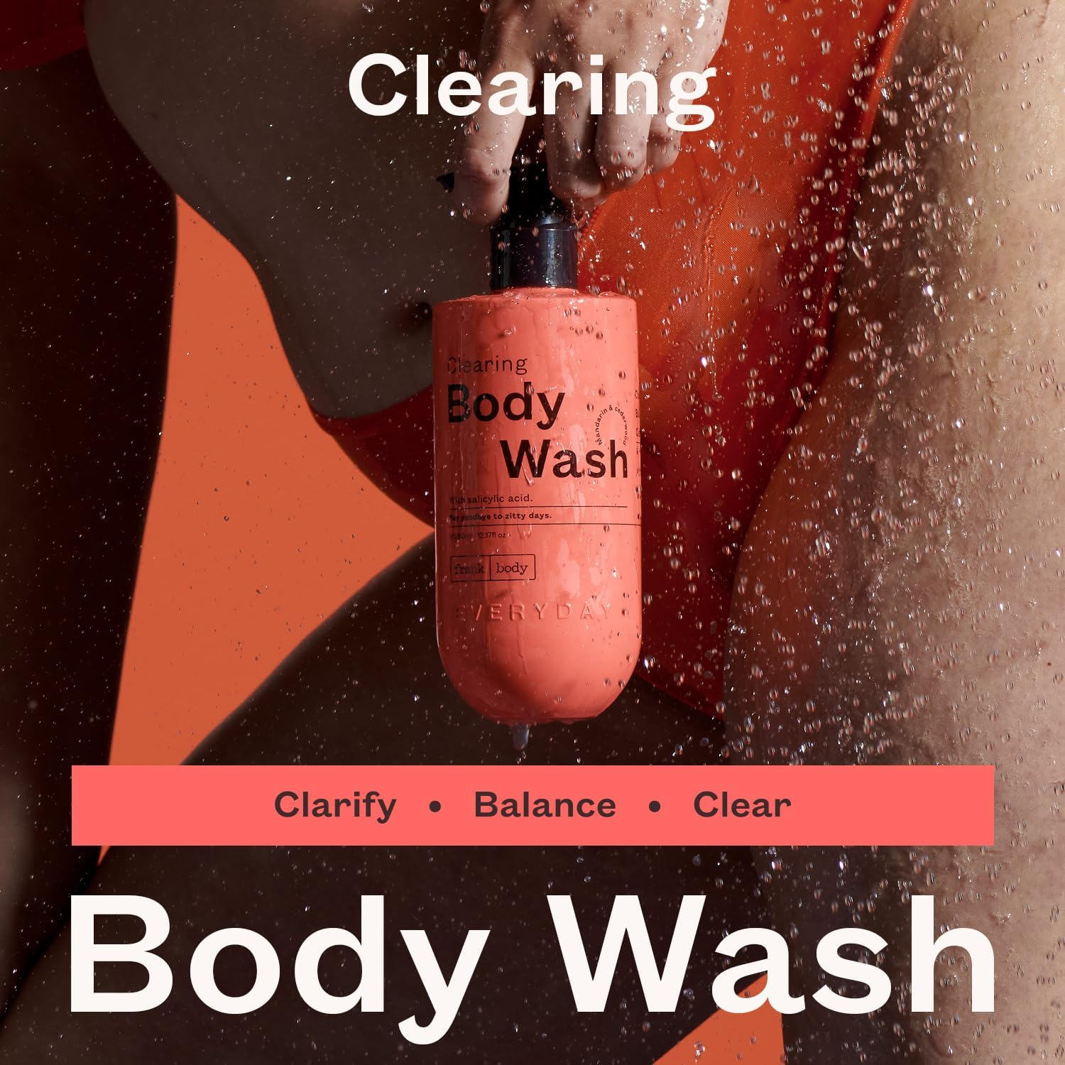 Everyday by Frank Body Clearing Body Wash | with Salicylic Acid to Exfoliate Dead Skin, Remove Excess Oil and Fight Black & White Heads| Vegan & Cruelty Free | Mandarin & Cedarwood Scent | 360Ml image number 2